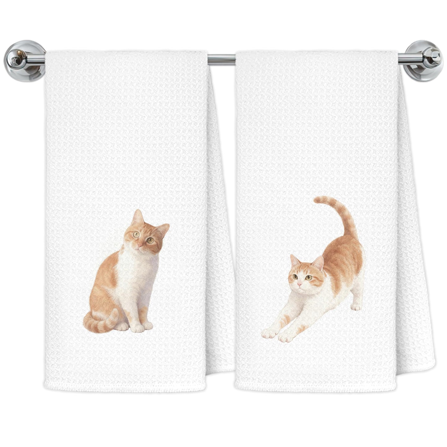Blue and White Chinoiserie Orange Cat Bathroom Hand Towels, Orange Cat Gifts, Funny Oriental Kitty Decorative Hand Towels Bathroom Restroom Washroom Yoga Spa Zen Decor, 16x24 Inch BST326L