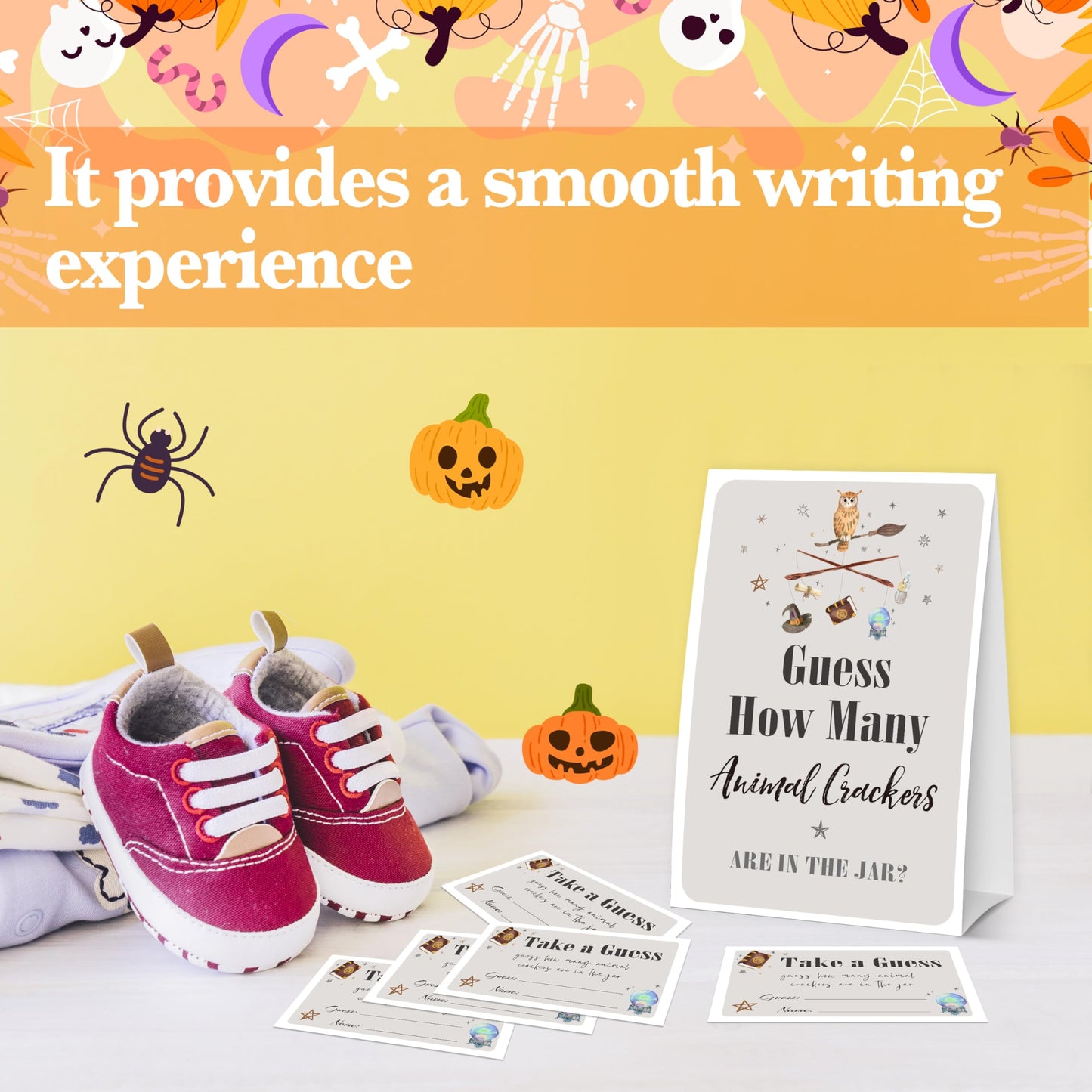 Halloween Baby Shower Measure The Baby Bump, 1 Self-Standing Sign + 50 Tickets for Little Ghost Gender Reveal Announcement Party Favor Supplies - D12 BST326L