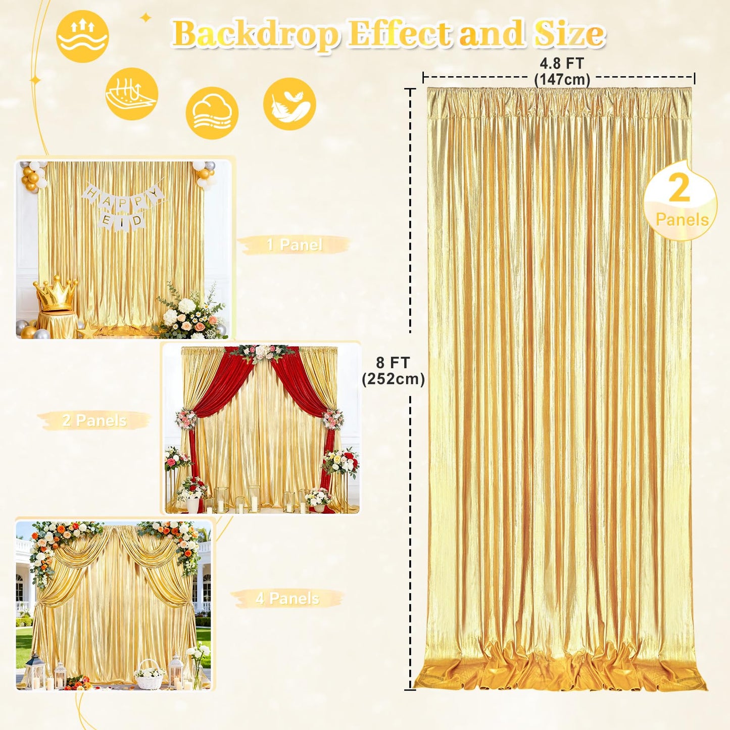 Gold Backdrop Curtains for Birthday Party: 4.8ftx8ft Sequin Background Baby Shower Curtain Drapes for Graduation Arch Backdrop WN420