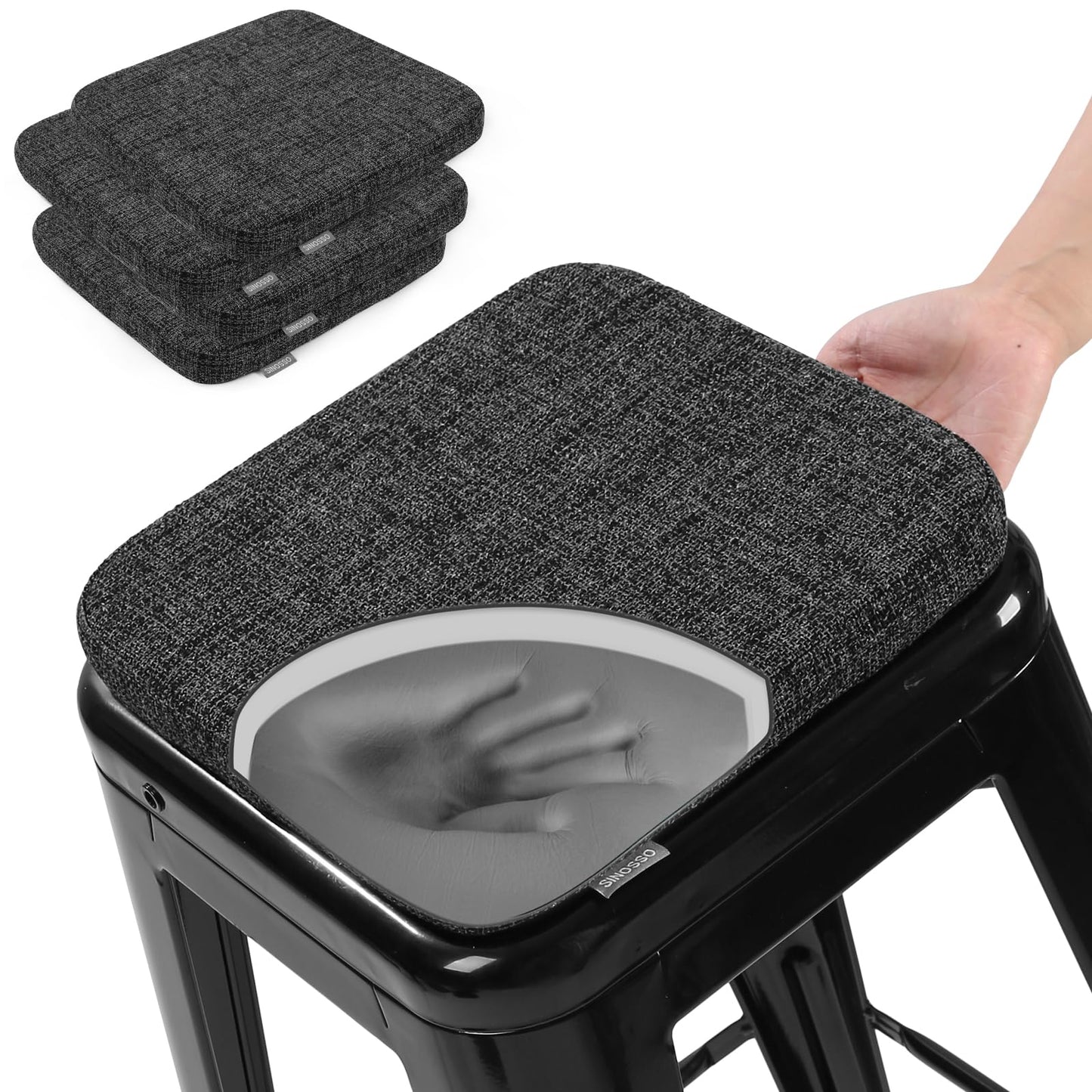 SINOSSO Memory Foam Bar Stool Cushions 4 Pcs, Modern Interwoven Style Magnetic Small Chair Pads Use for Cafe Bistro Stackable Metal Stool (Square, Red, 4) BST220