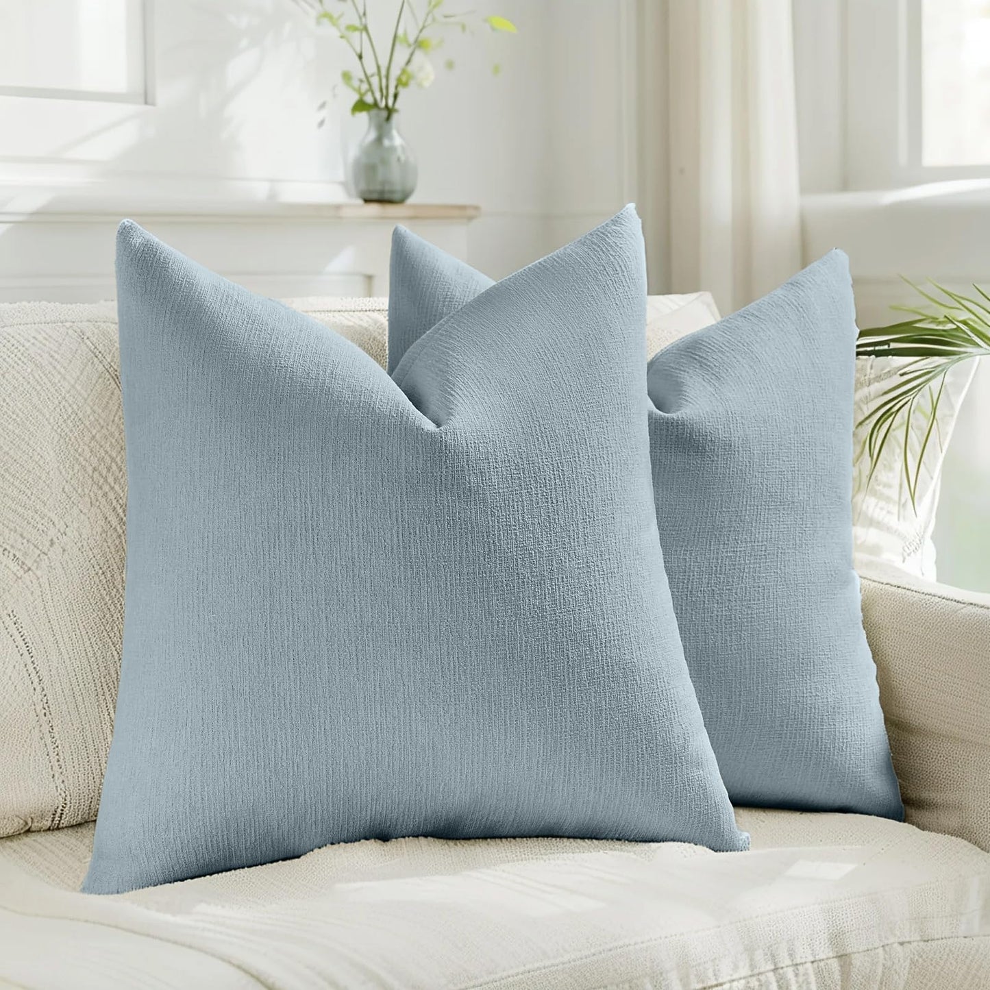 HAUSSY Pack of 2 Faux Linen Pillow Covers 26x26 Inch, Decorative Throw Pillows Soft Boho Neutral Cushion Covers Home Decor Modern Pillowcase for Couch Living Room Sofa Bed, Natural Linen (Covers Only) BST220