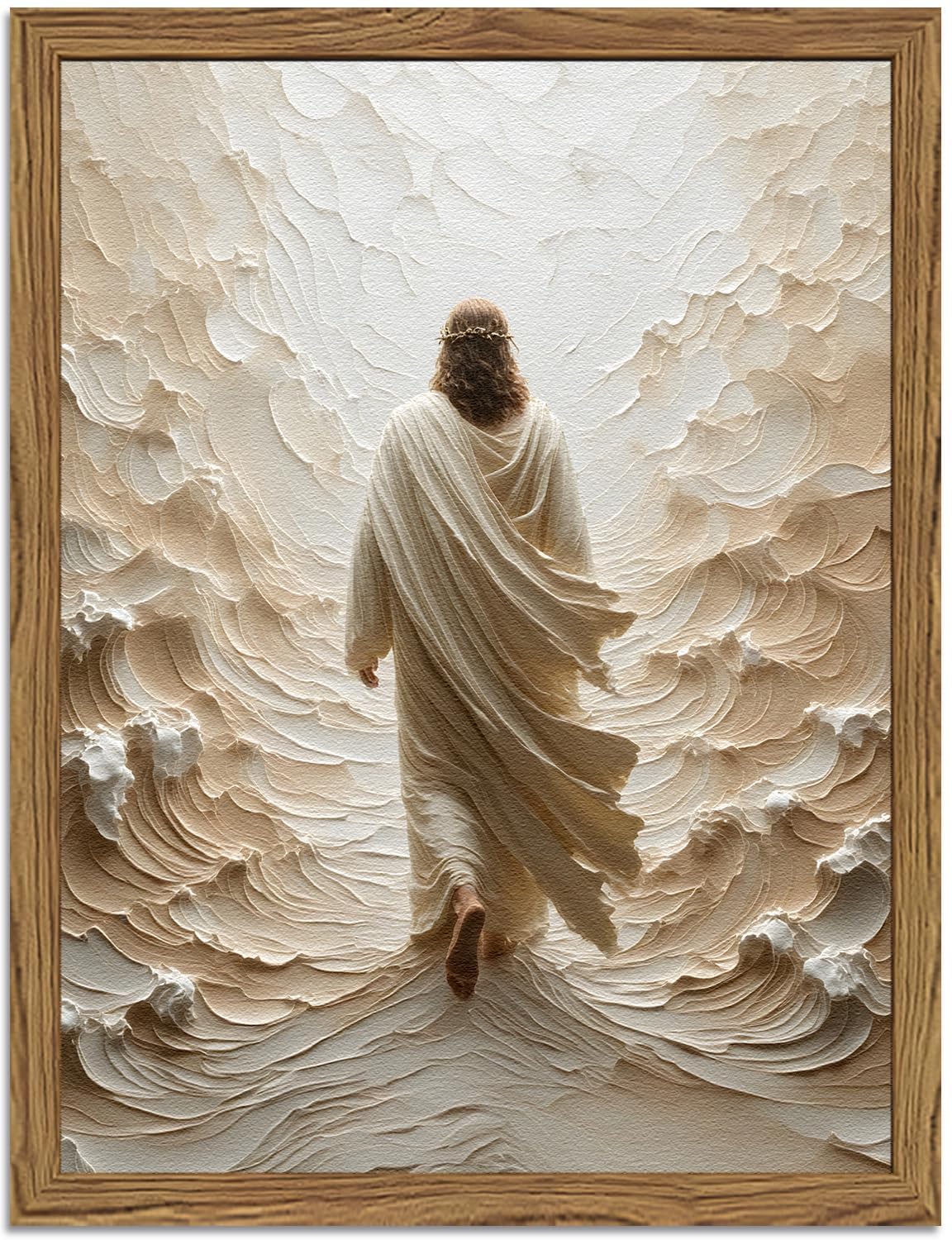Framed 3D Textured Jesus Embracing Woman Wall Art, Jesus Hugging Woman Wall Decor Hand Drawn Sandstone Religious Christian Bible Painting Pictures for Bedroom Living Prayer Room 12x16 in Wood Framed BST202