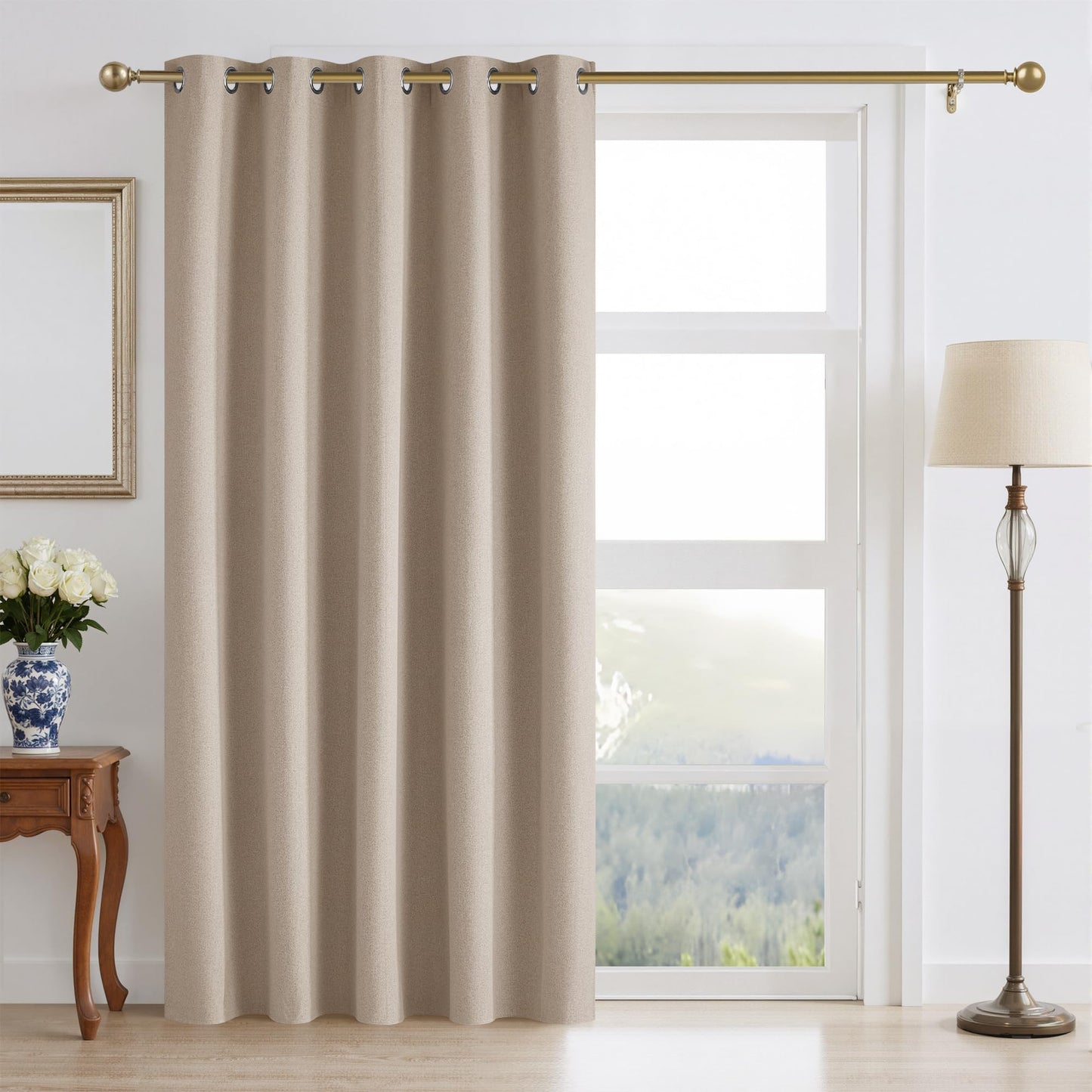 RYB HOME 100% Blackout Curtain for Sliding Glass Doors, Extra Wide Thermal Insulated Privacy Linen Curtains for Bedroom/Patio Door/Living Room/Open Closet, Room Divider, Black, W100xL108, 1 Panel BST220