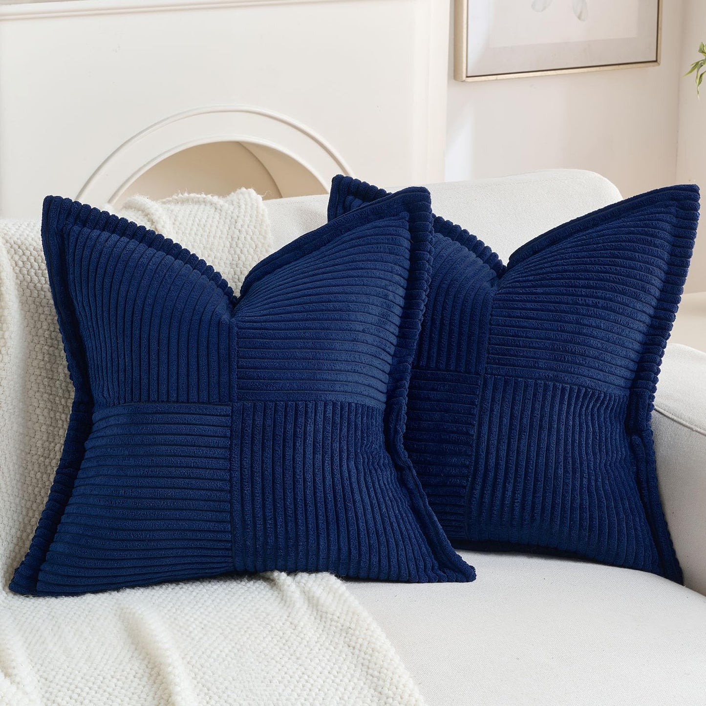 HAUSSY Pack of 2 Corduroy Throw Pillow Covers26x26 Inch, Rust | Decorative Striped Soft Boho Farmhouse Pillowcases, Machine Washable, Couch Bed Sofa Living Room Home Decor, No Insert BST202
