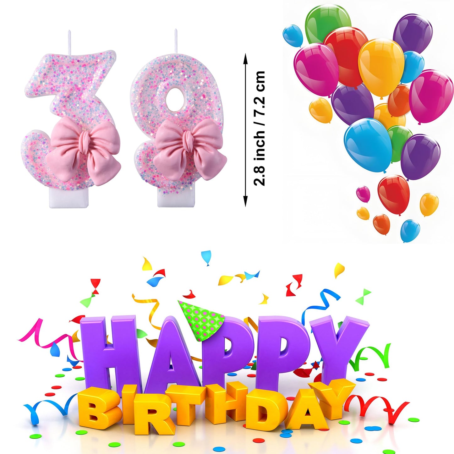 39th 93rd Birthday Candles, Red 93 39 Year Old Number Birthday Candles, Happy Birthday Party Cake Topper Decoration Gifts for Women Men BST220