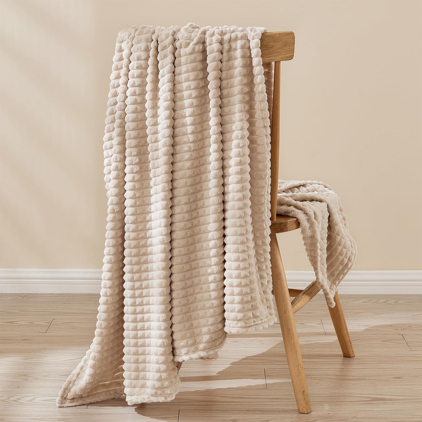EMME Fleece Blanket, 3D Jacquard Throw Blanket for Couch and Bed, Soft Cozy and Fluffy Blankets Lightweight Luxury Flannel with Waffle Design (Navy Blue, 50" x 60") BST202