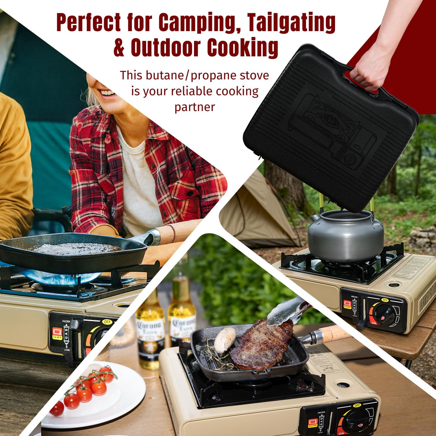SHINESTAR 7800 BTU Dual Fuel Camping Stove, Propane Portable Gas Stove | Propane or Butane Camp Stove with Adjustable Heat Dial, Carry Case & Propane Adapter Hose,for Outdoor Cooking and Emergencies BST326H