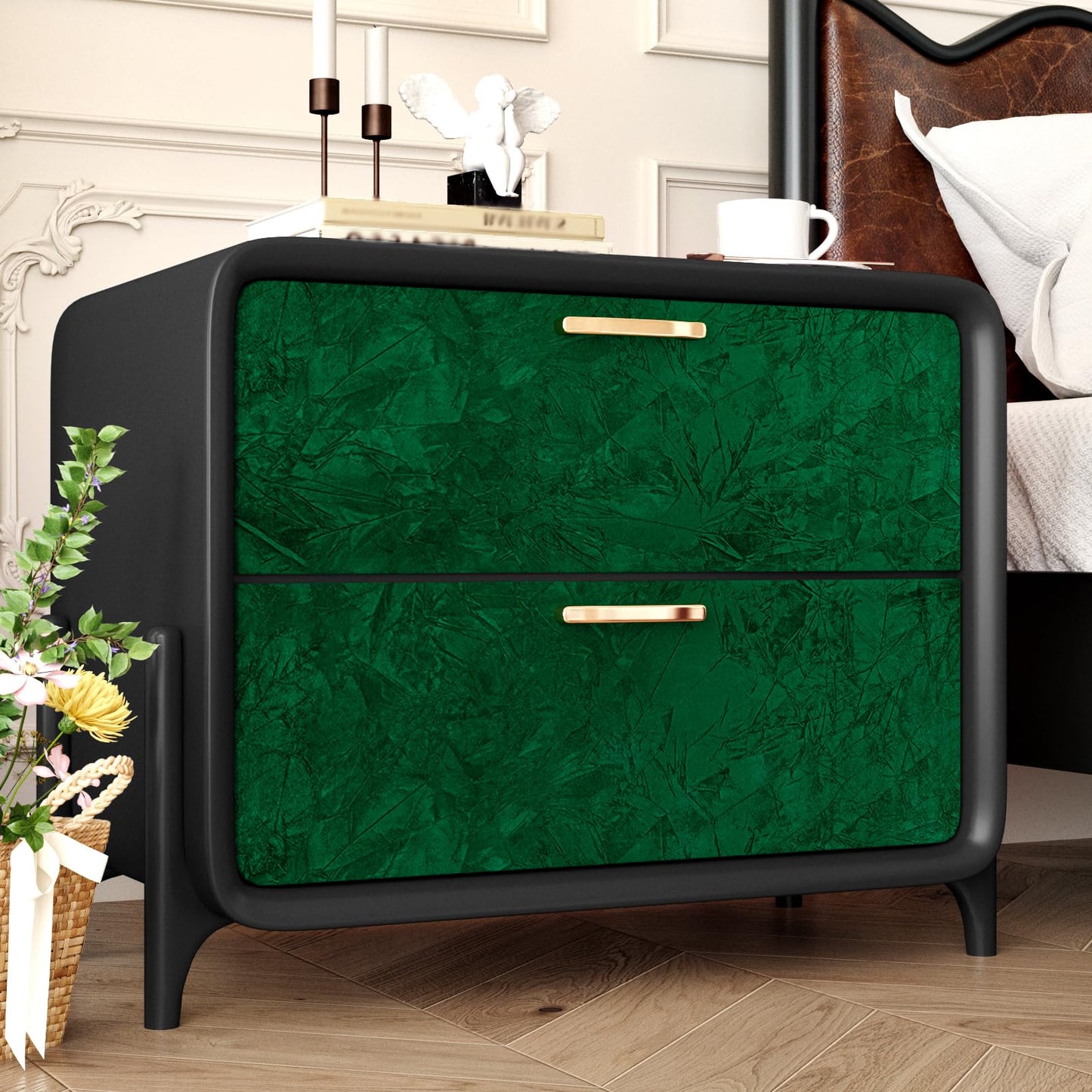 Vintage Green Crushed Velvet Drawer Liner Emerald Green Velvet Wallpaper Self Adhesive Soft Flocking Liner for Jewelry Cabinets Drawer Wrapping Box Frame Crafts Felt Fabric Contact Paper BST220