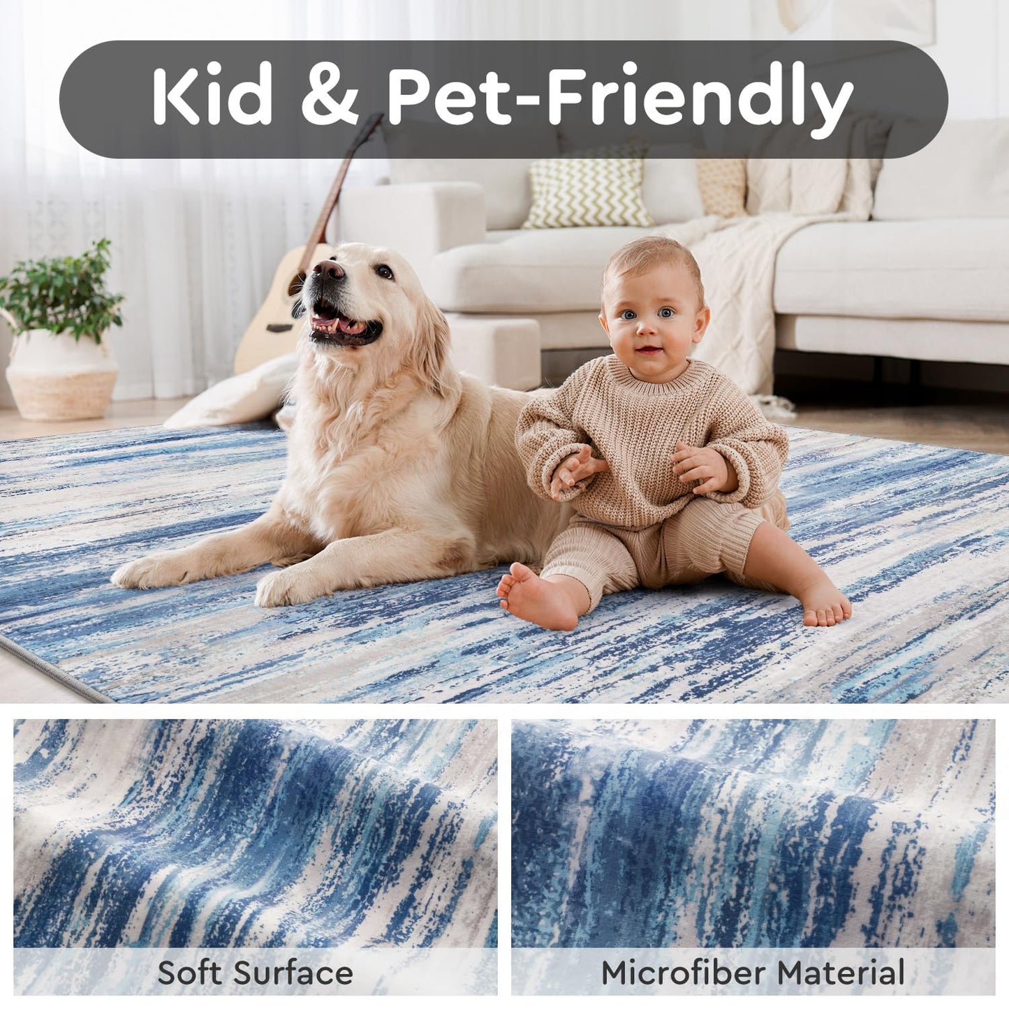 tchdio Round Rug 5FT Colorful Modern Abstract Circle Rug for Bedroom Non Slip Soft Circular Rug Carpet Washable Round Area Rug, Multi Color, 5FT BST220