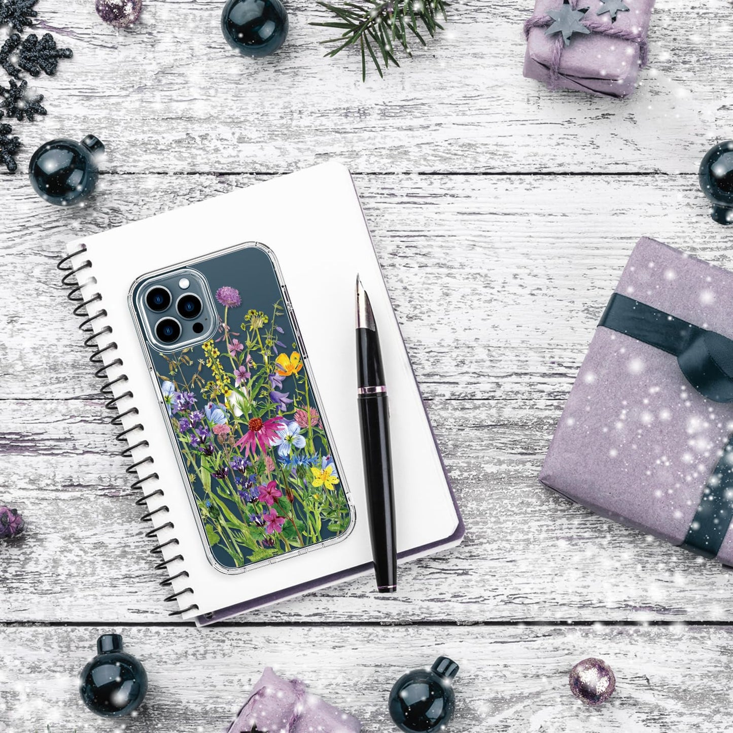 bicol for iPhone 12 Pro Max Case with Screen Protector and Camera Lens Protector - Fashionable Flower Floral Designs for Women Girls - Shockproof Acrylic Clear Phone Cover 6.7" - Blooming Flowers WN420