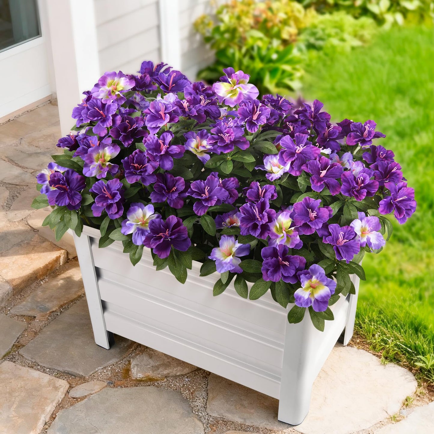 Hommyea Artificial Fake Flowers for Outdoor, 8 Bundles Faux Plants Silk Flowers Spring Decoration UV Resistant No Fade Plastic Flowers for Outside Planters Home Porch Patio Yard Garden Decor WN420
