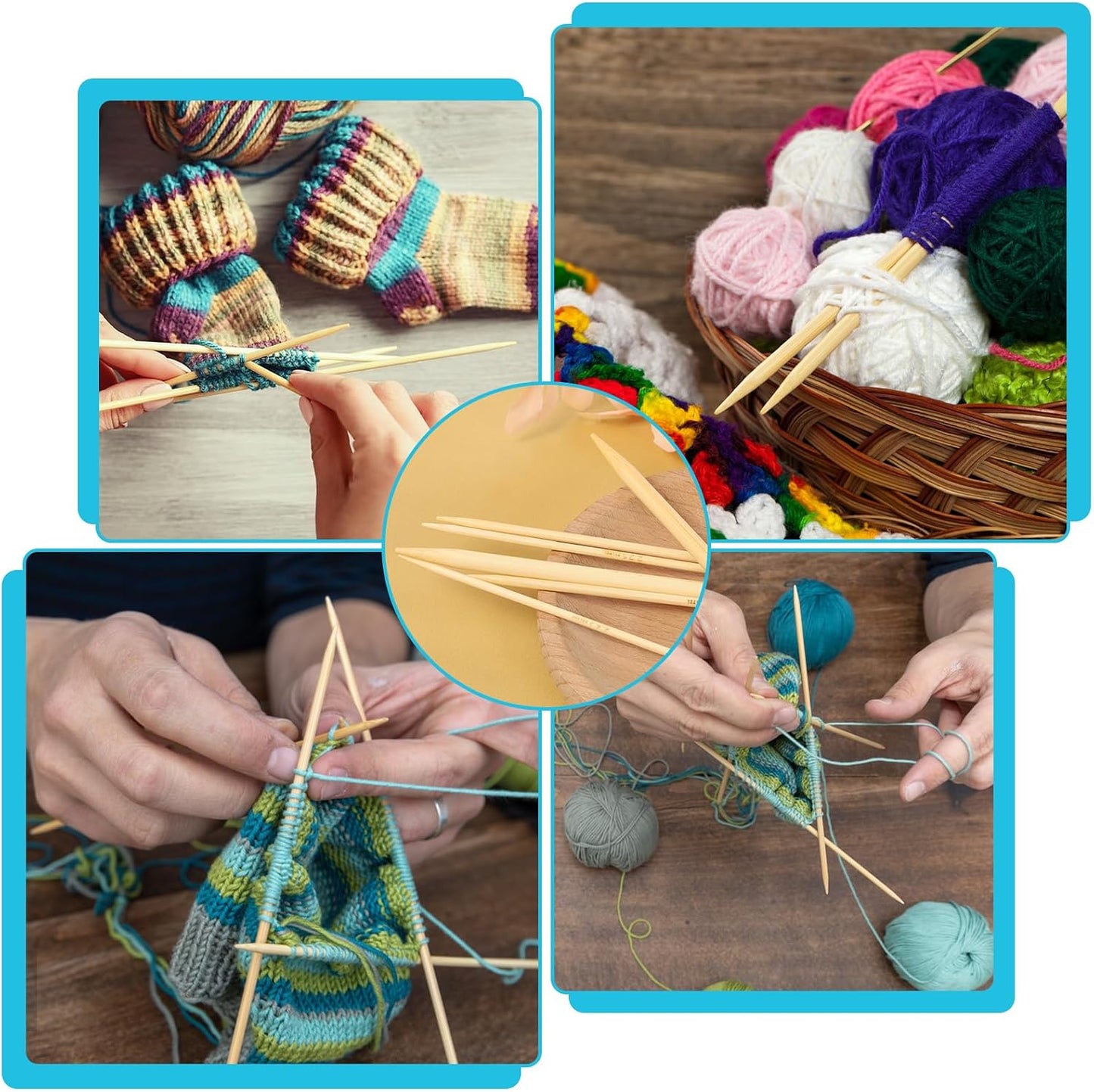 55PCS Wooden Knitting Needles, Double Pointed Knitting Needles Set, 11 Sizes Wooden Knitting Needles with Ruler for Socks Sweaters, 5.1 Inch BST326L