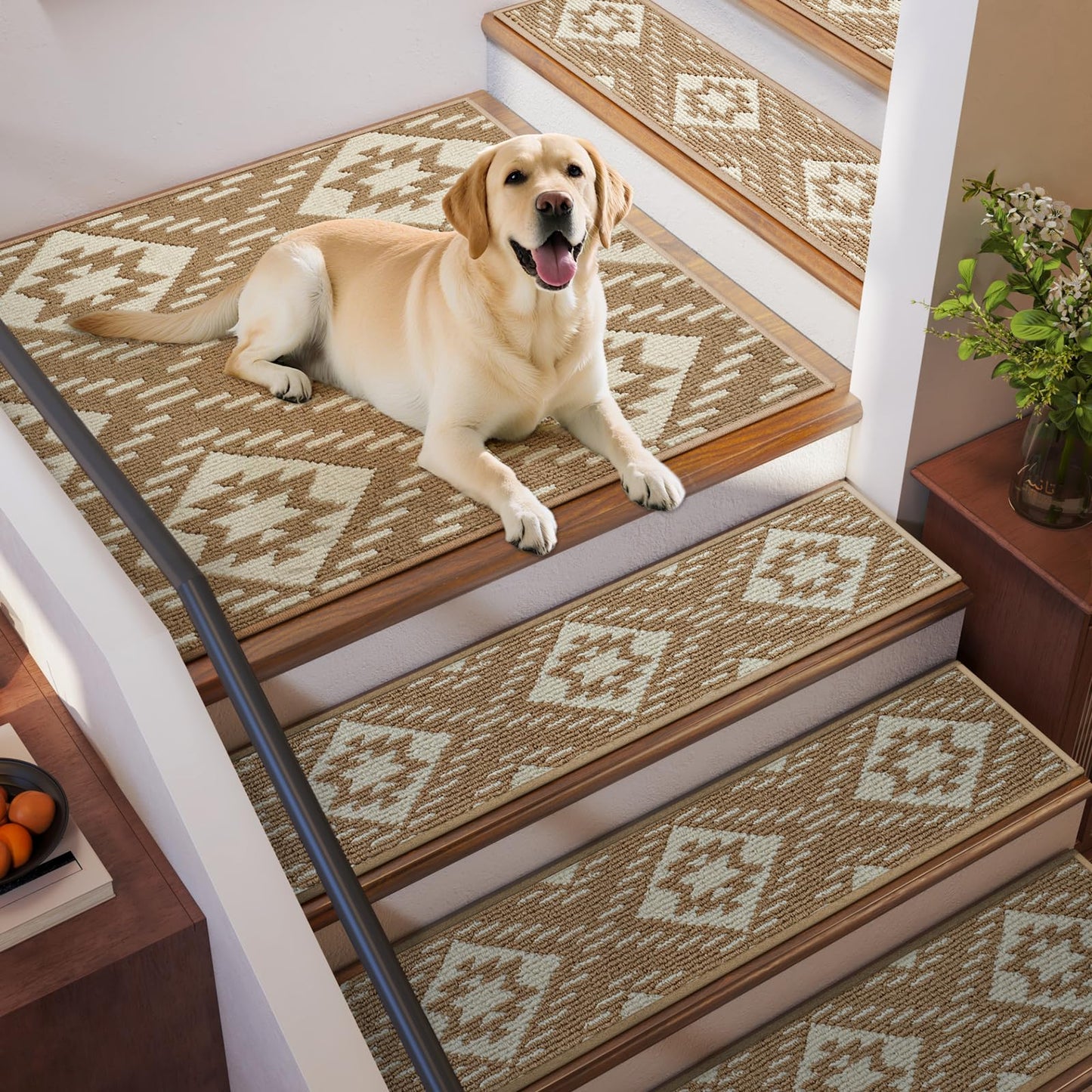YDKGL Stair Treads Non Slip Indoor 4PCS, Rubber Backing Stair Runner Rugs for Wooden Steps, Residue Free Stair Carpet Treads for Kids Elders and Pets, Machine Washable Stair Mats, Gray, 8" x 30" WN420