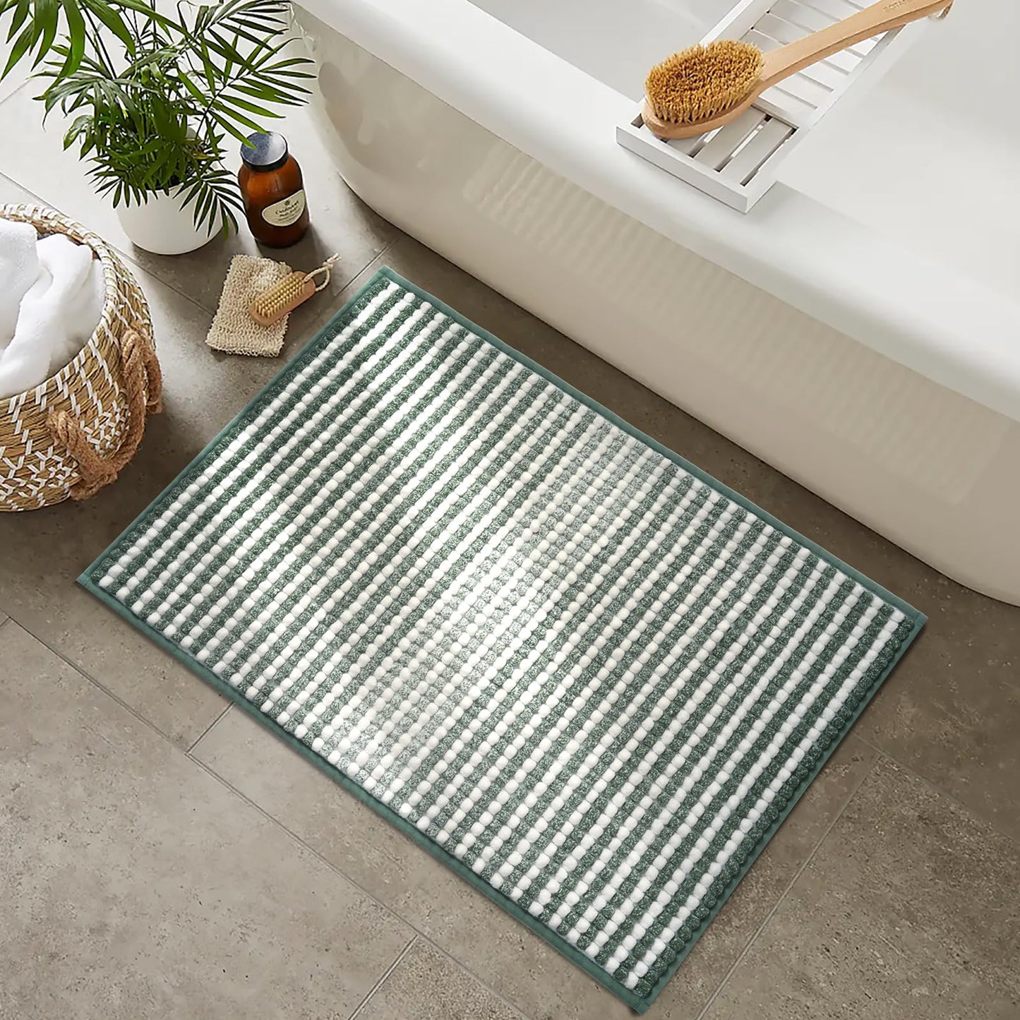 FRESHMINT Thick Chunky Chenille Bathroom Rug, Black, 20"x32" | Non-Slip Backing, Water Absorbent Surface, Machine Washable Care, Cushioned Comfort, Bathroom Floor Use BST220