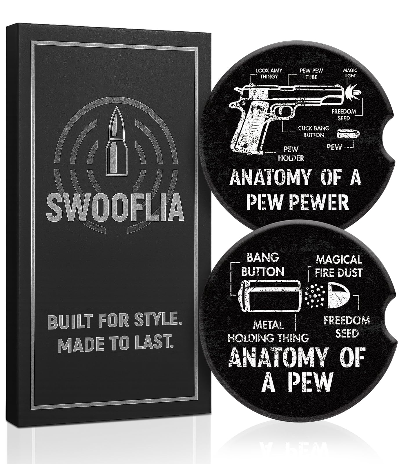 Swooflia Car Coasters for Men - Touch Down Ceramic Car Cupholder Coaster Cool Absorbent Mat Coaster with Cork Base 2 Pack Automotive Cup Holder Accessories New Driver Gifts WN420