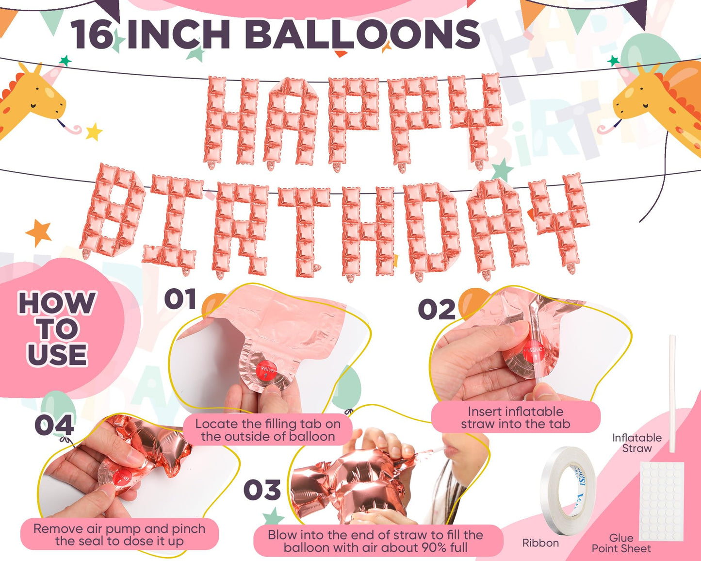 Seenelling Happy Birthday Balloons Banner with 3 Pack Silver Foil Fringe Backdrop 16 Inch Foil Letters Metallic Tinsel Fringe Curtains Reusable Inflatable Birthday Party Decorations(Blue) BST326L