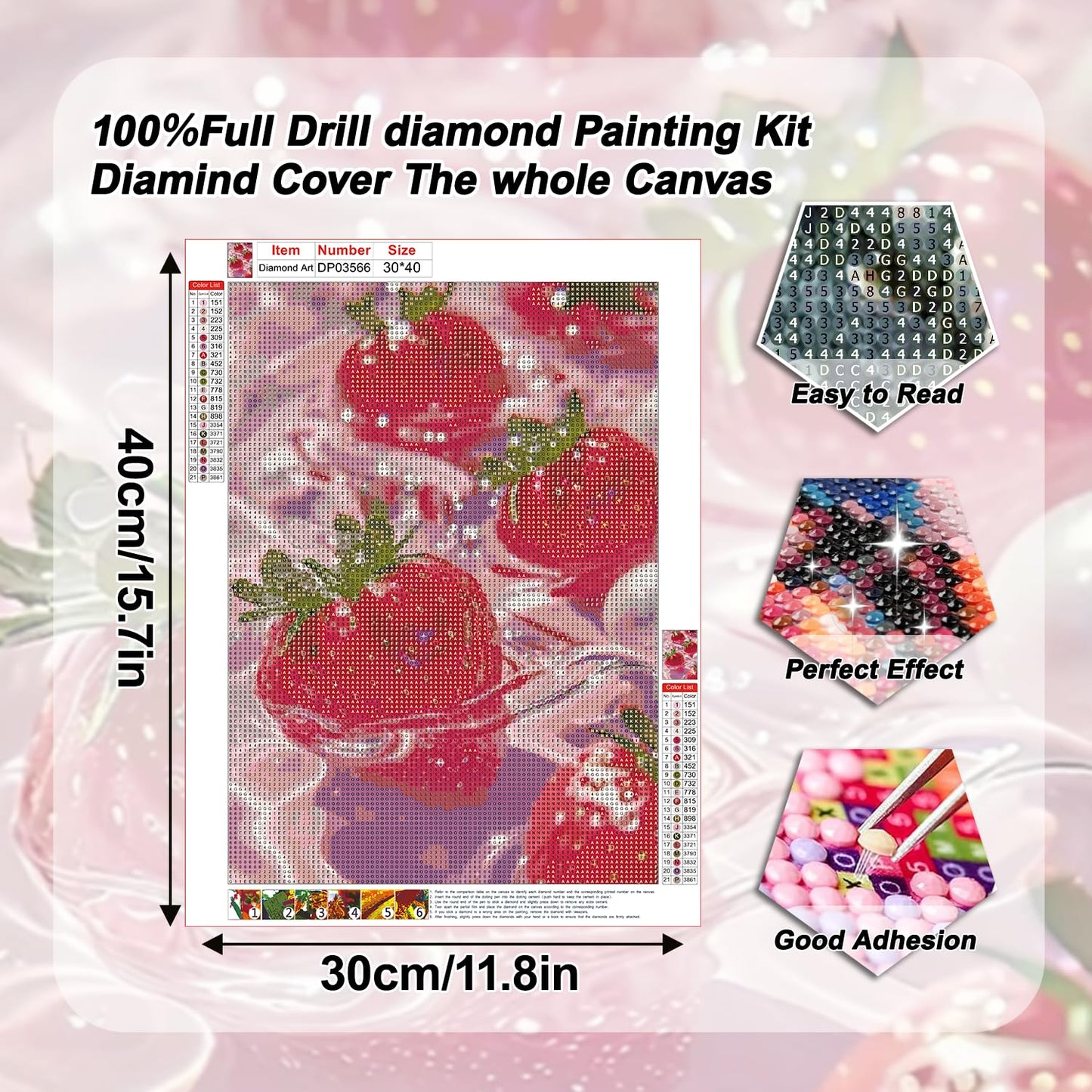 AIBOERL Cherry Diamond Art Kits for Adults,Cherry 5D Diamond Painting Kits for Adults Beginners,DIY Full Round Drill Diamond Dot Painting Gem Art Kits for Adult, Home Wall Decor 12x16Inch BST220