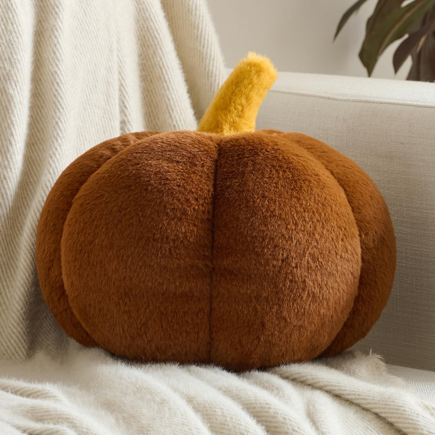 Pumpkin Pillows, Halloween Fall Throw Pillow, Pumpkin Shaped Pillow for Couch, Cute Stuffed Pumpkins, Autumn Decorative Cushion (White, 11 Inches) WN420