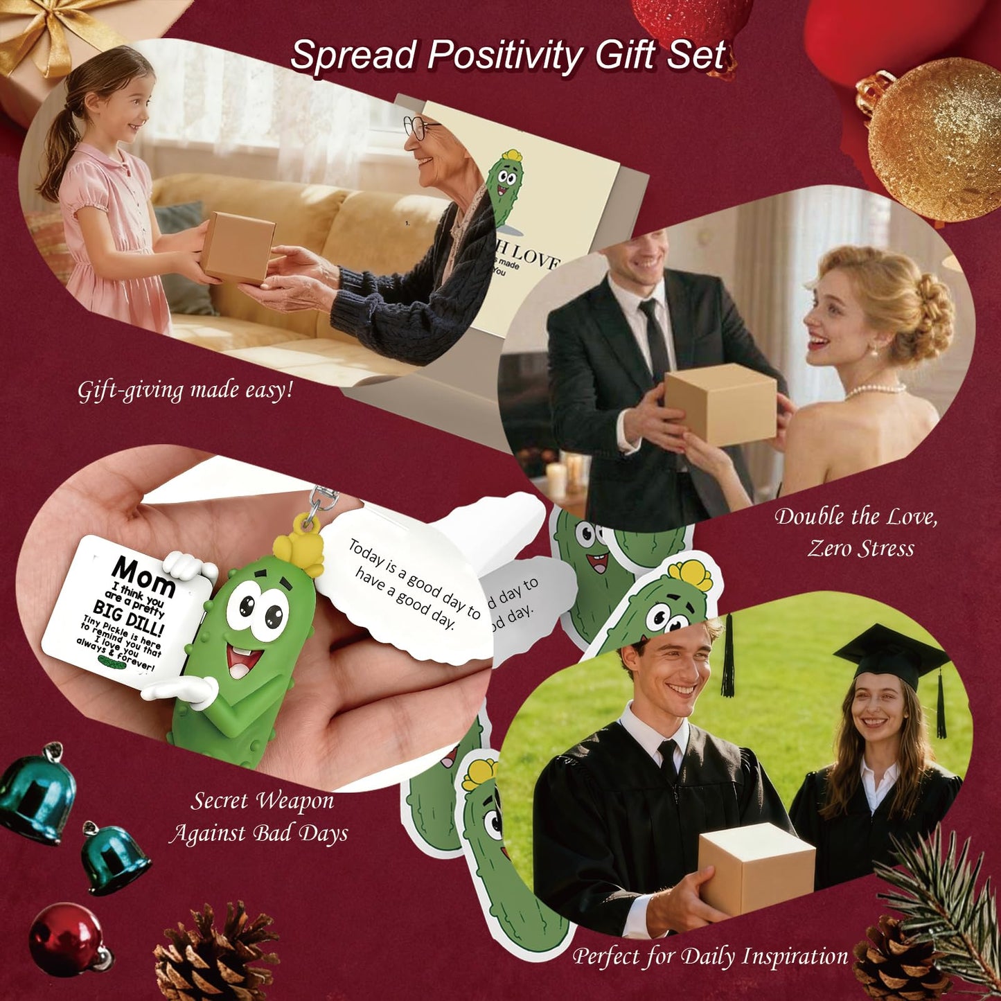 Positive Pickle with 60 Positive Affirmations Cards Set, Dad Gifts from Daughter Son, Best Dad Ever Gifts Thank You Daddy Gift Funny Pickle Plush BST202