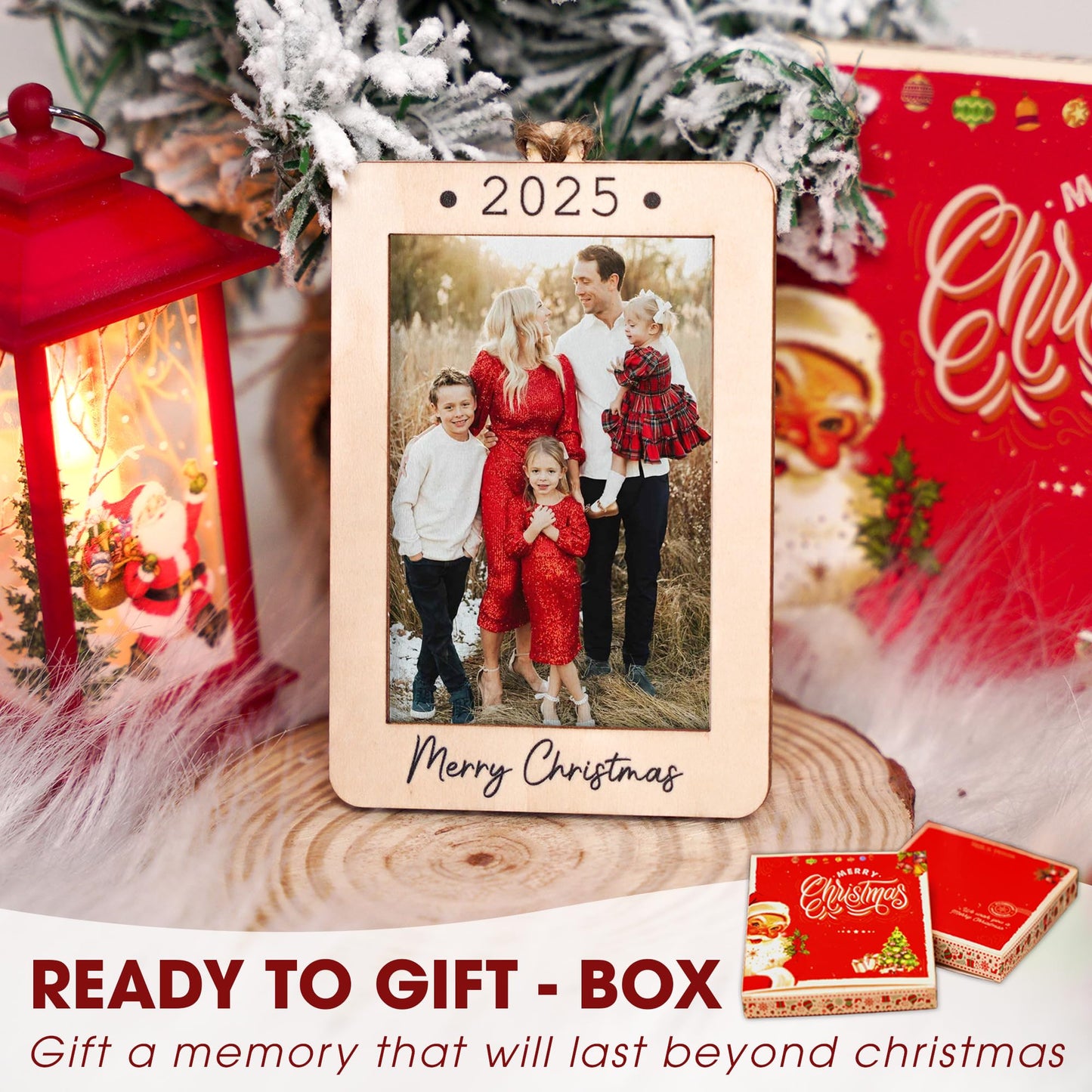 Hangwoous Baby's First Christmas Photo Frame Ornament 2025 | Wooden portrait frame keepsake, first Christmas photo gift for baby BST202