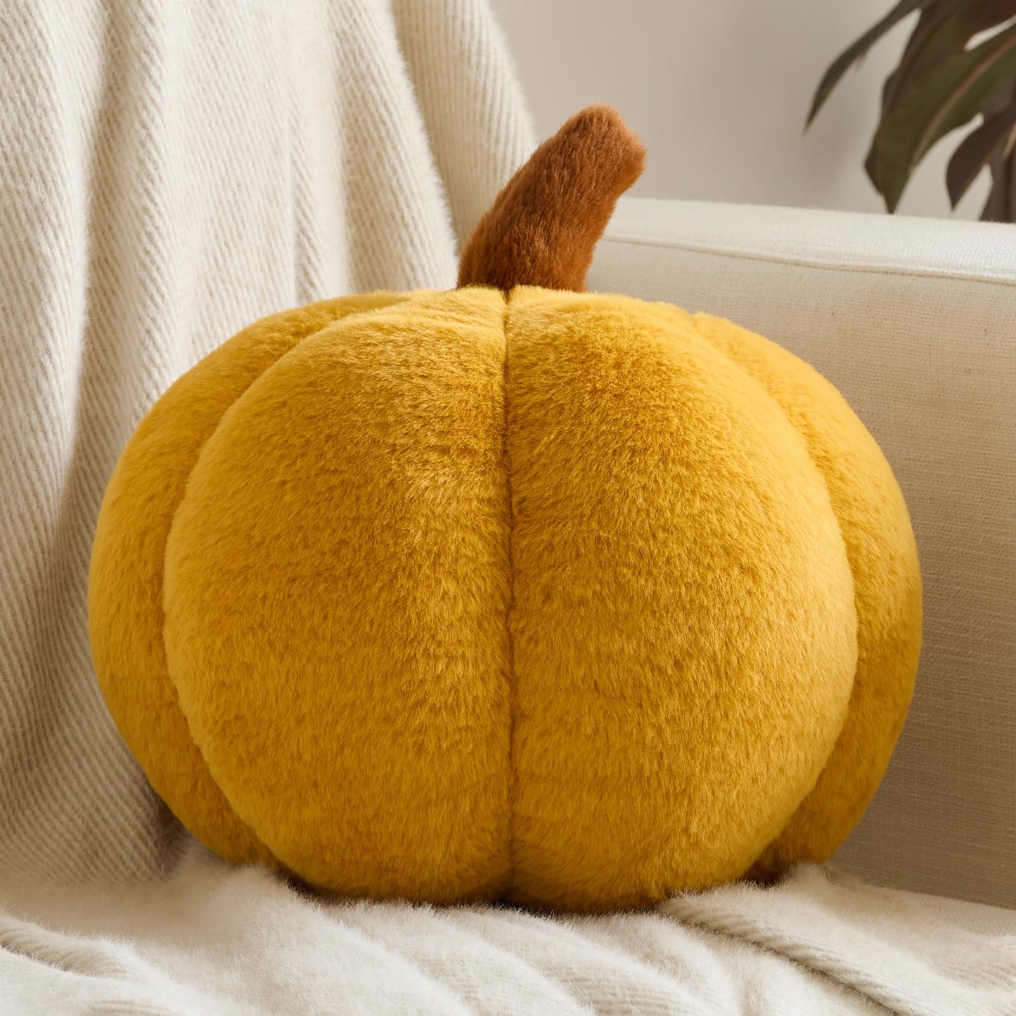 Pumpkin Pillows, Halloween Fall Throw Pillow, Pumpkin Shaped Pillow for Couch, Cute Stuffed Pumpkins, Autumn Decorative Cushion (White, 11 Inches) WN420