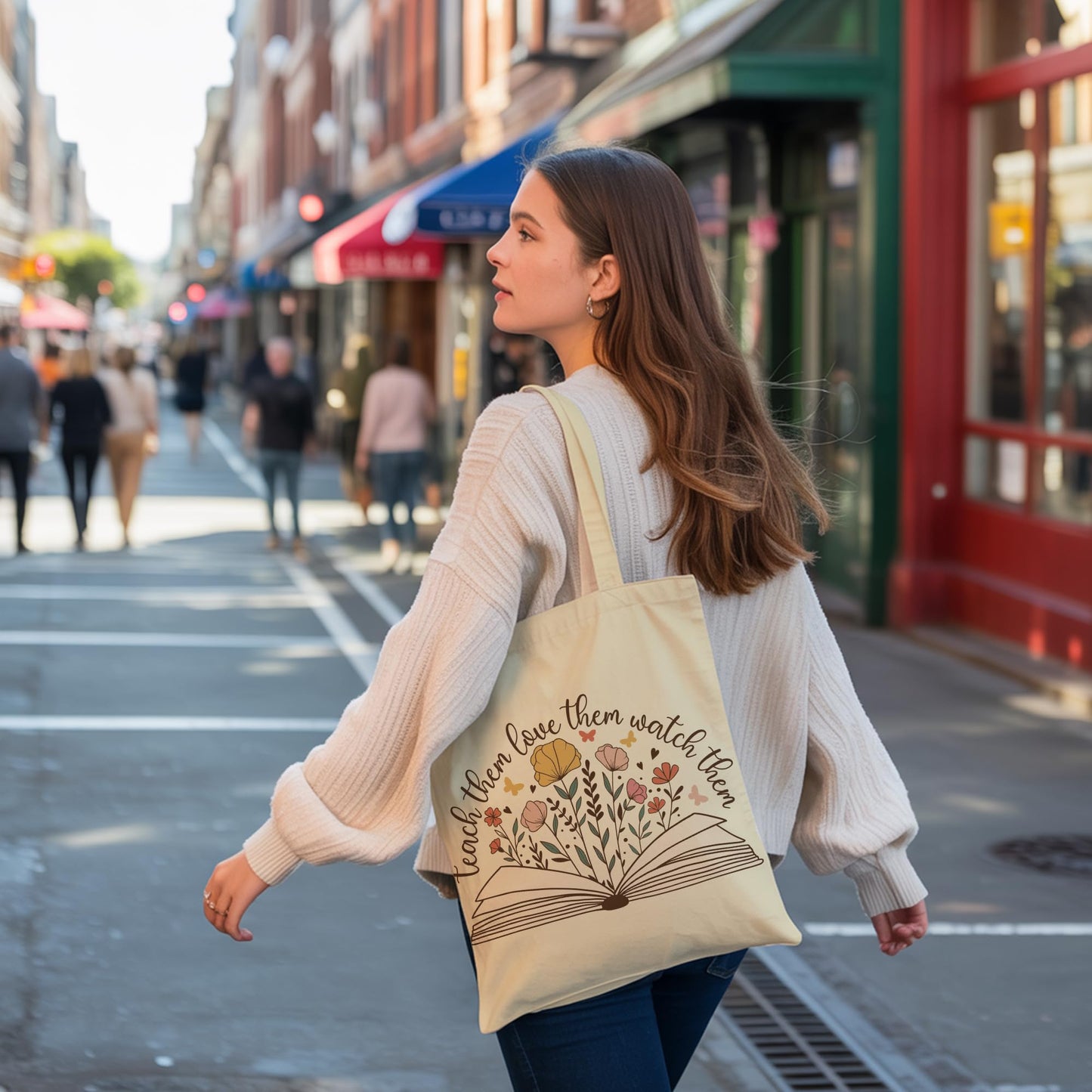 Aesthetic Canvas Tote Bag for Women with Inner Pocket – Cotton Cloth Totes Bag with Pattern BST326H