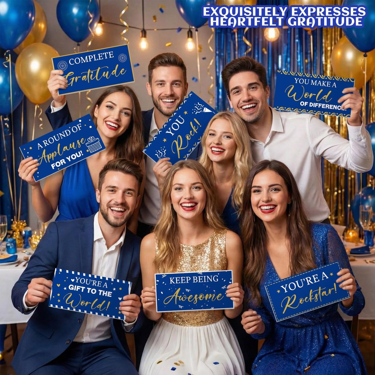 Tinlade 24 Designs Employee Appreciation Decorations Photo Booth Props We Appreciate You Blue Gold Thank You Party Decor Prop PVC Double Sided Selfie Signs for Staff Volunteer Retirement Teacher Nurse BST326H