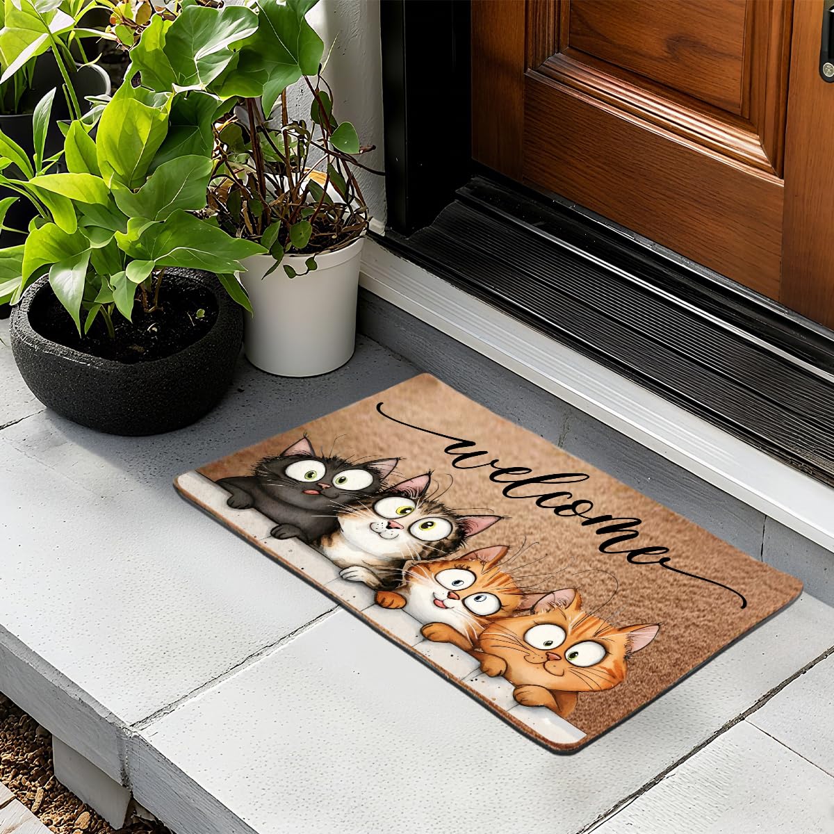 Funny Cat Door Mat 18x30 Inch, Faux Coco Coir Doormat with Non-Slip PVC Backing, Cats Printed Welcome Mat for Outdoor Indoor Entryway Porch Home Kitchen Patio, Cat Lover Gifts for Women Mom BST202