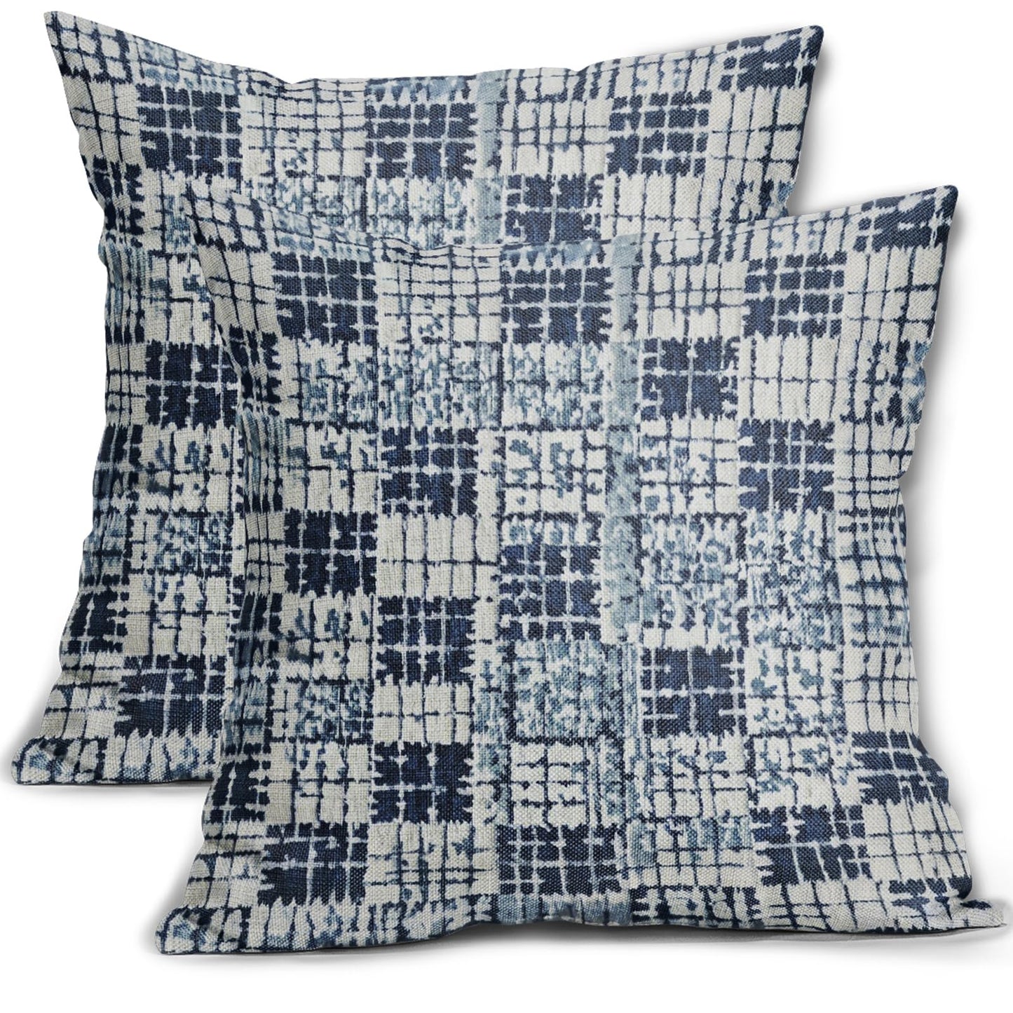 Navy Blue Grey Gray Pillow Covers 18x18 Set of 2 Abstract Plaid Pattern Decorative Outdoor Pillowcases Farmhouse Throw Cushion Case Couch Sofa Bed Decor BST220