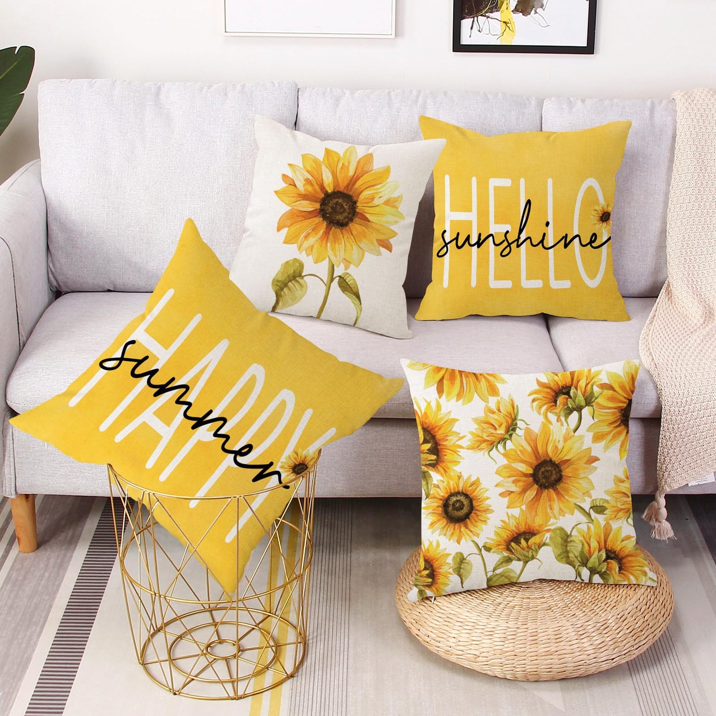 Spring Easter Pillow Covers 18x18 Set of 2 Rabbit Bunny Carrot Truck Spring Flowers Decorative Throw Pillow Covers for Home Office Sofa Bed Couch BST326L