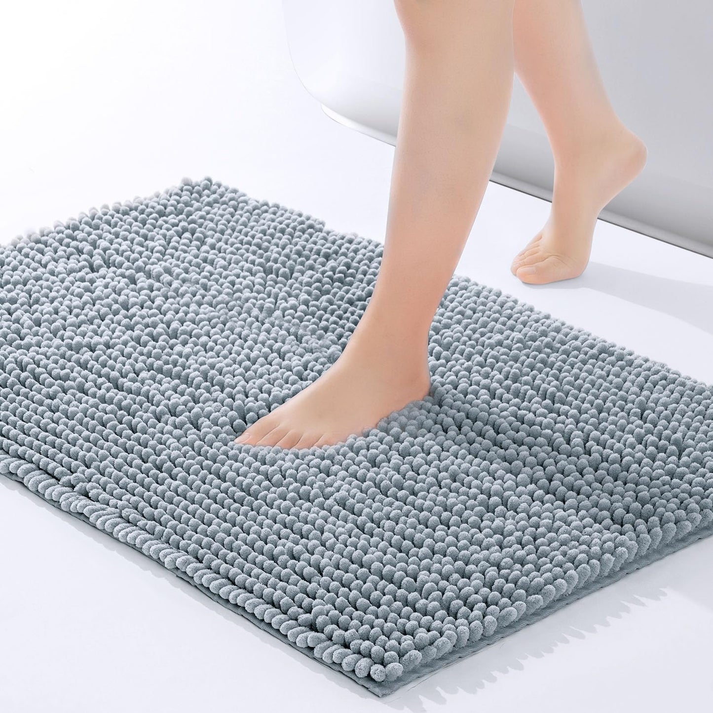 FRESHMINT Chenille Bathroom Rugs Mat 24"x17", Non-Slip Bath Mat for Bathroom Floor & Bathtub, Washable Soft Shower Shag Bath Rugs, Fluffy Thick Water Absorbent Microfiber Shower Mat, Sage Green BST220