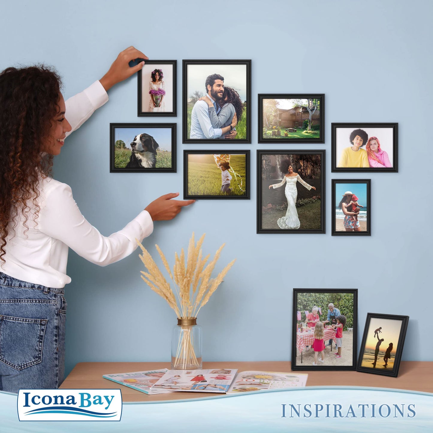 Icona Bay Combination White Picture Frames Set - 10 PC (Five 4x6, Three 5x7, Two 8x10), Inspirations Collection Multi-Pack for Contemporary Wall Gallery BST220