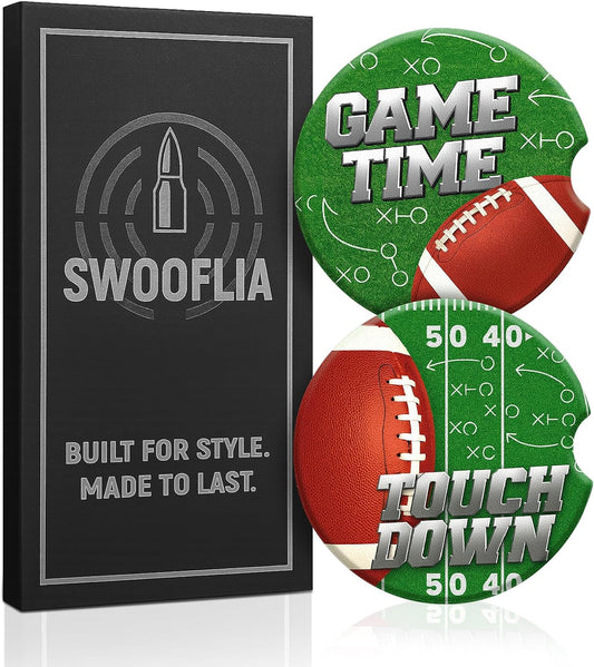 Swooflia Car Coasters for Men - Touch Down Ceramic Car Cupholder Coaster Cool Absorbent Mat Coaster with Cork Base 2 Pack Automotive Cup Holder Accessories New Driver Gifts WN420