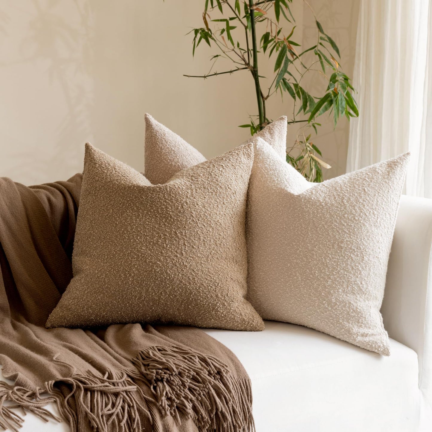 18x18 Boucle Throw Pillow Covers, Set of 2, Camel BST202