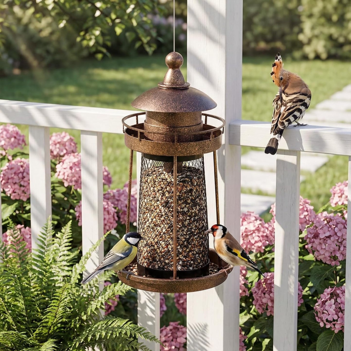 Lavezee Bird Feeder for Outdoors, Large Capacity Hanging Bird Feeders for Outside Wild Birds Hummingbird Parrot, Bronze WN420