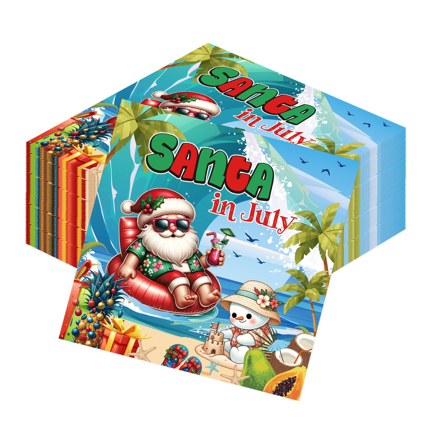 Gameza July Christmas Party Decorations, 50PCS There's Some Hohoho's in July Disposable Paper Napkins Decoration, Summer Xmas Beach Napkins Decor Supplies BST220