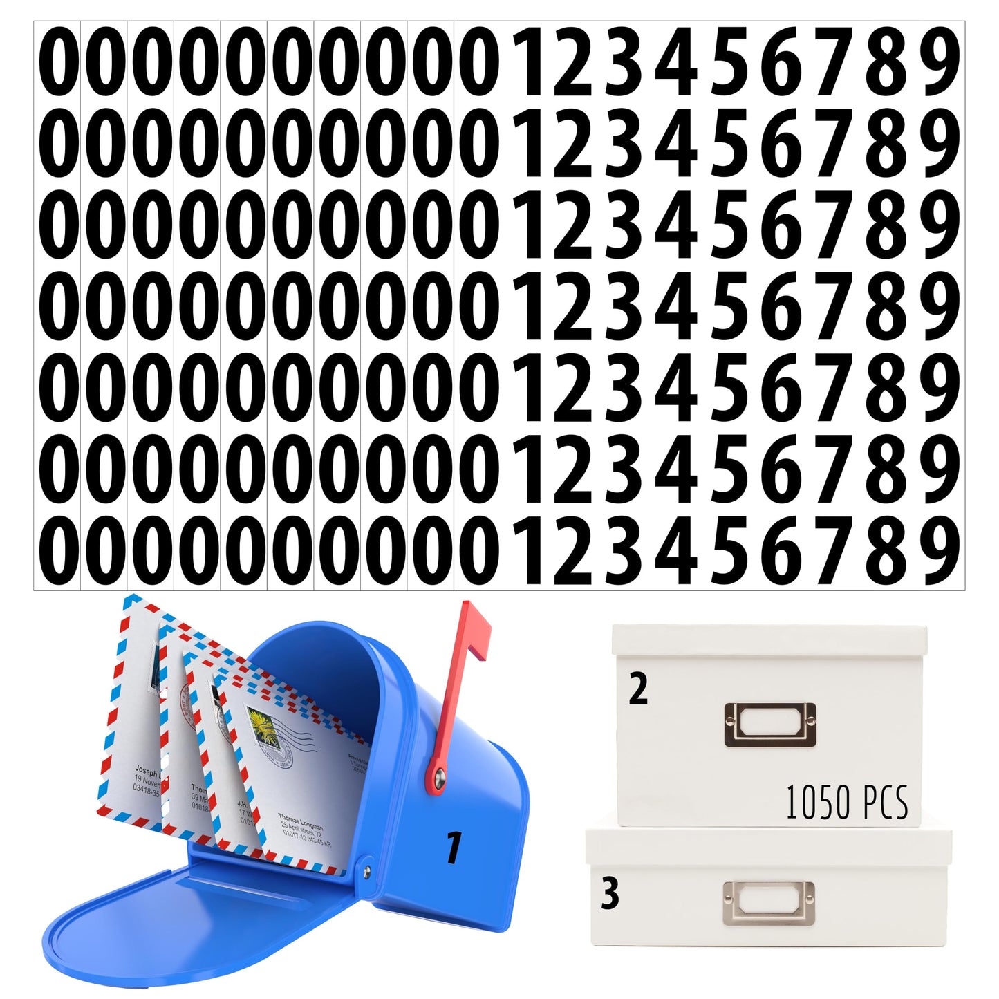 300 PCS Number Stickers, 2” Waterproof Vinyl Number Stickers Consecutive Number 0-9 Labels Self-Adhesive Without Residue Left for Office, Classroom, Indoor, Boxes, Storage (15 Sheets, White) BST220
