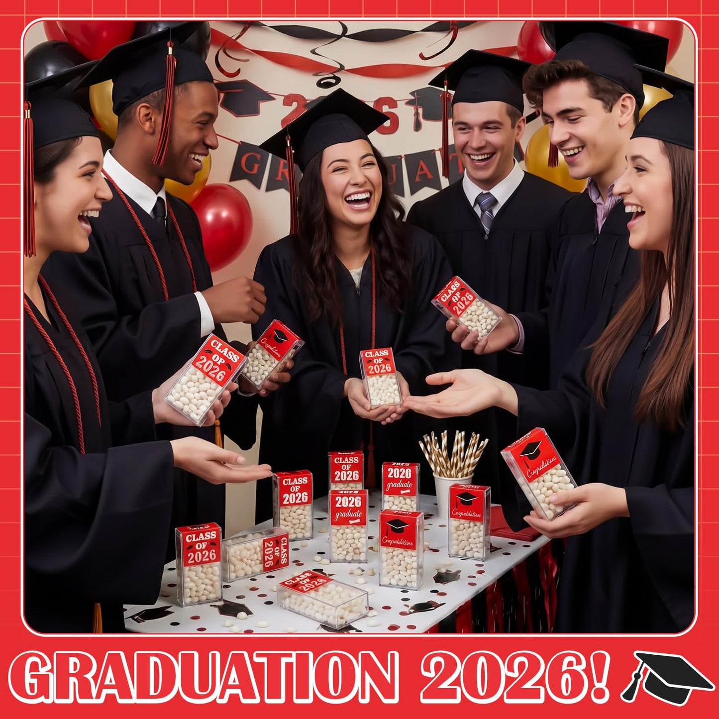 AceOrbit 2026 Graduation Candy Jar Bulk for 24 Guest 3.54 Inch Empty After Dinner Candy Tube Buffet Container Acrylic Box with Sticker for Class of 2026 End of Year Gifts Multi-item Party Favor(Blue) WN420