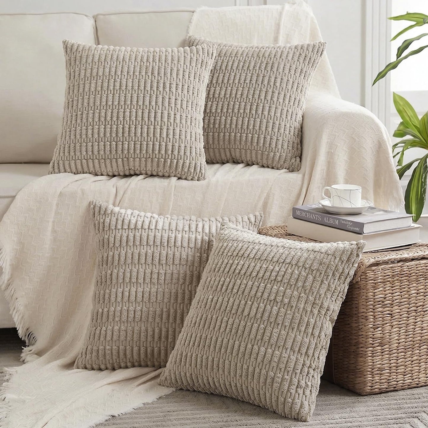 Fancy Homi 4 Packs Decorative Throw Pillow Covers for Living Room Couch Bed, Modern Farmhouse Boho Home Décor Accent Cushion Case, 26" x 26", Peach BST220