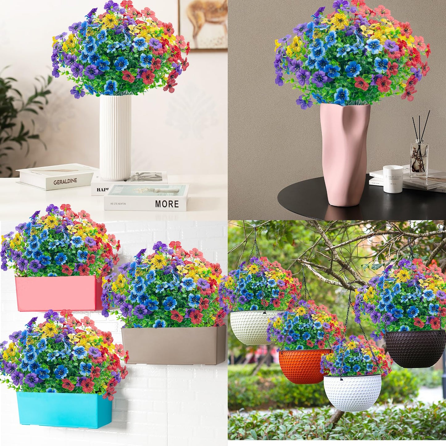 8 Bundles Outdoor Artificial Flowers,UV Resistant Fake Flowers Outdoor Plastic Plants Faux Silk Flower for Outside Indoor Decoration(Blue) BST202