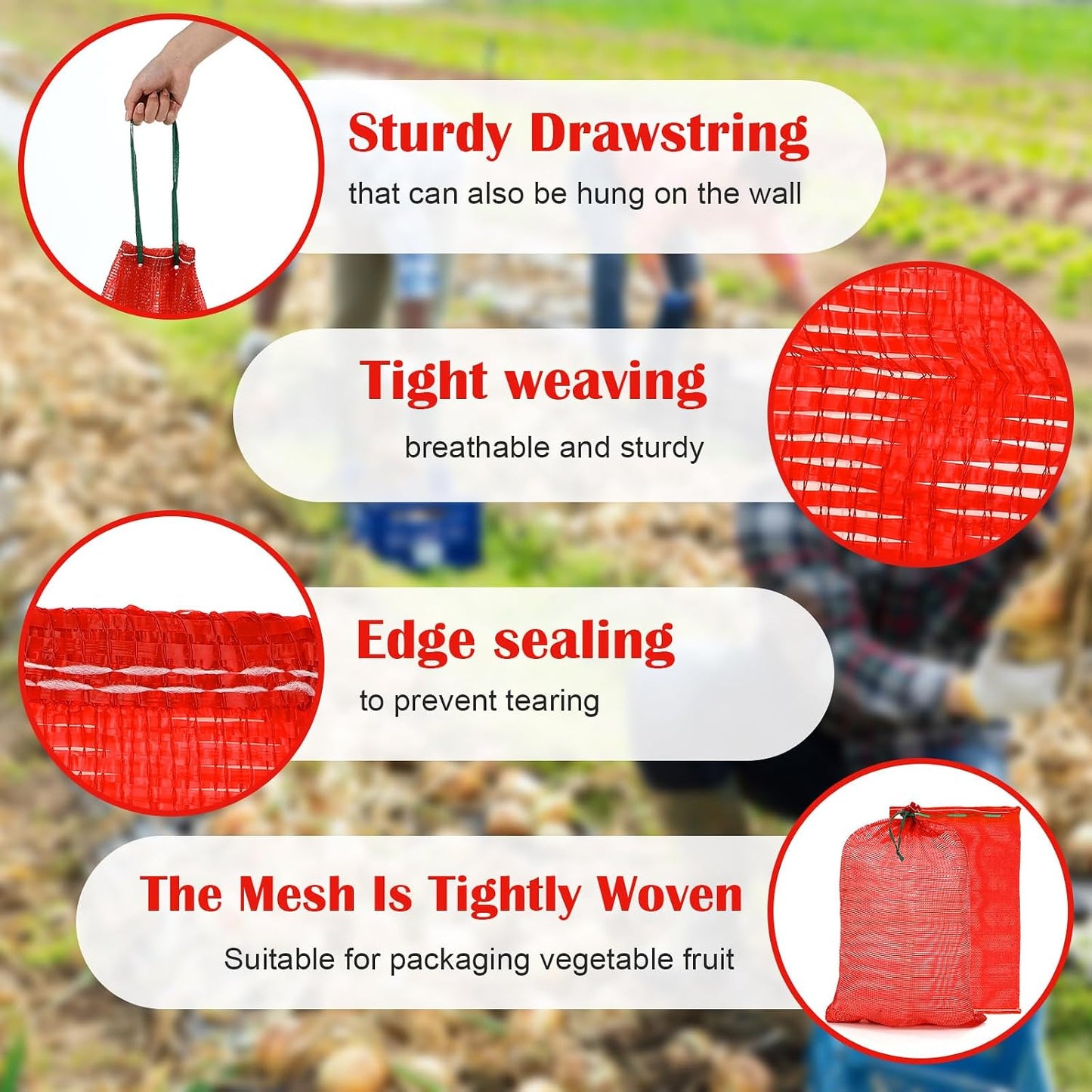 Shinylin 36 Pcs 33" x 20" Mesh Onion Bags Reusable Drawstring Fresh Produce Storage Bags Breathable Vegetable Storage Bag Reusable with Drawstring for Onion Potato Crawfish BST326H