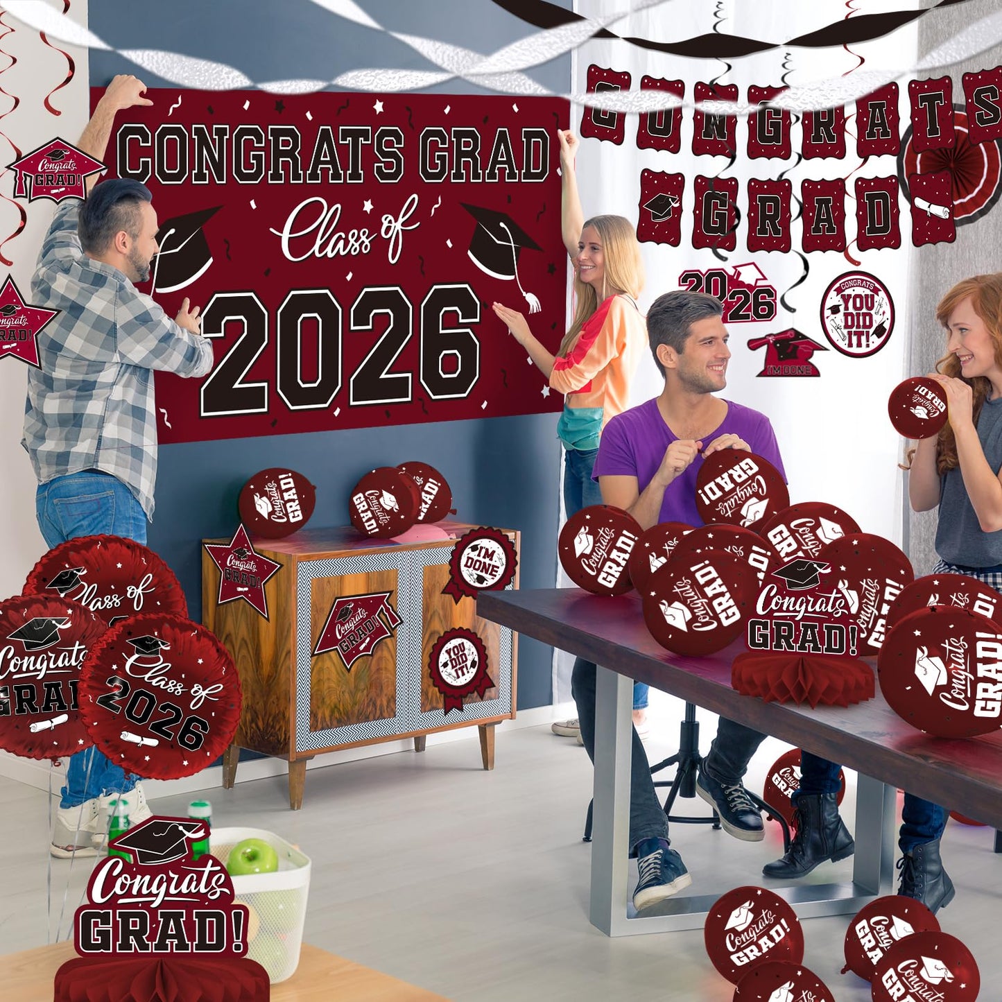 Black and Gold Themed 2026 Graduation Decorations Set - Congrats Grad Banner, Class of 2026 Backdrop, Balloons & Streamers Kit - Graduation Party Supplies for High School & College Celebrations BST326H