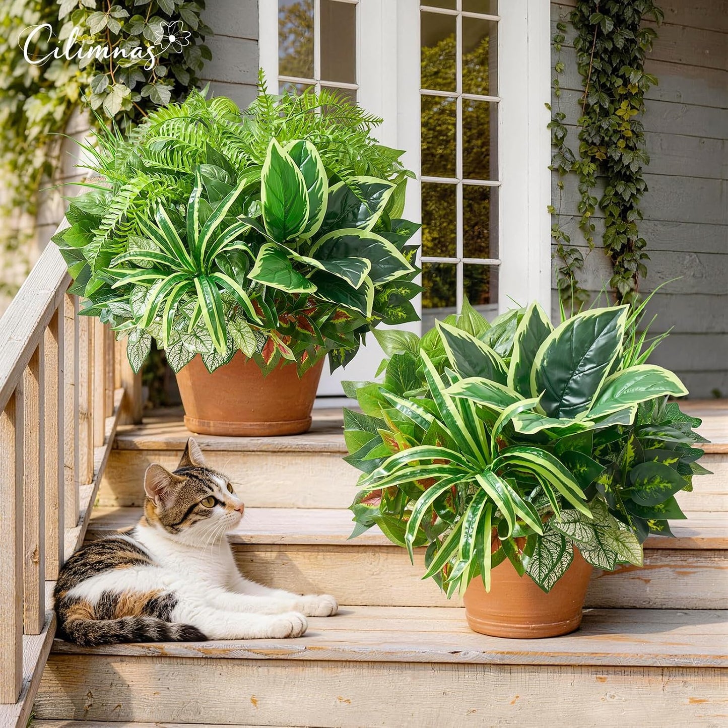 Artificial Plants Outdoor 12PCS UV Resistant Fake Greenery | Highly Realistic Faux Plant Outside with Stems for Front Proch Garden Patio Planters Window Boxes Home Decor BST326H