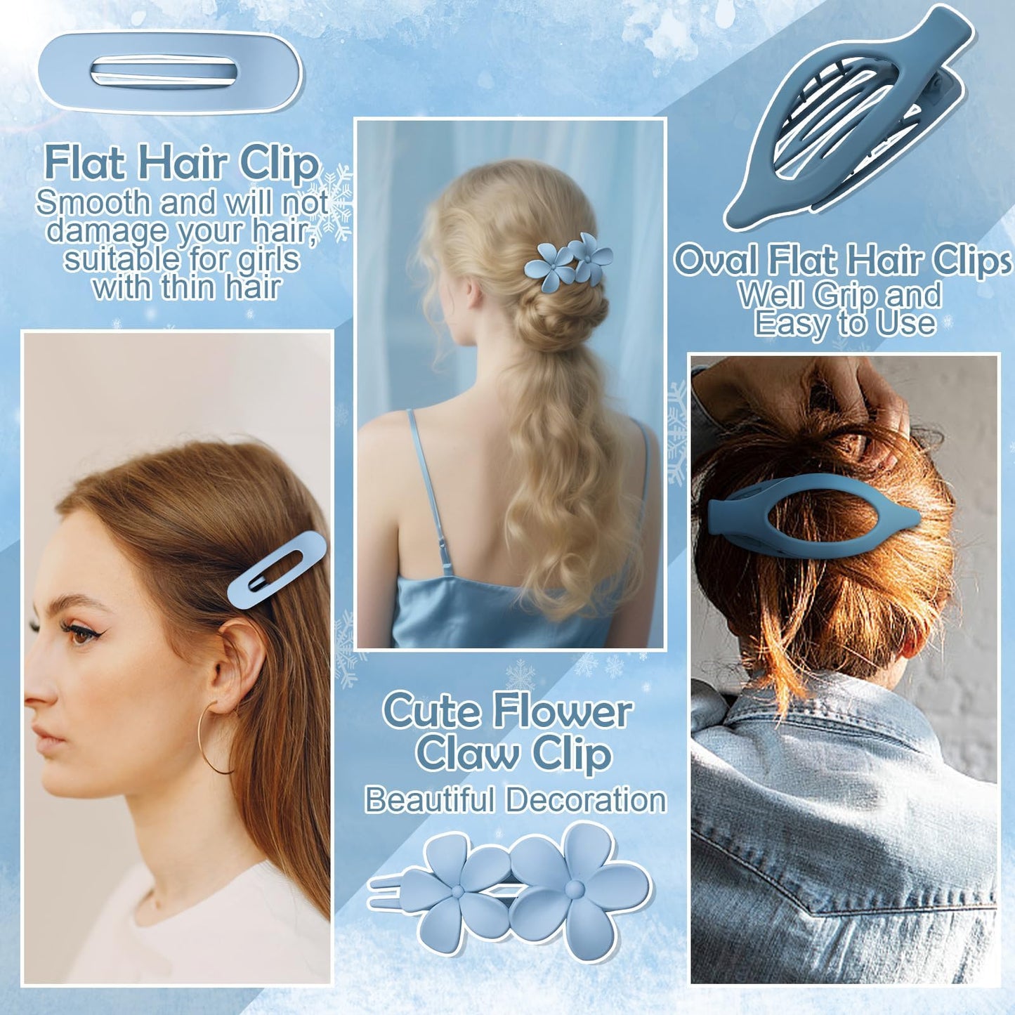 8 Pcs Flat Hair Clips for Women, 2 Styles Large Flat Claw Clips for Women, Strong Hold Non-slip French Hair Clips for Thick Thin Hair, Neutral Color WN420
