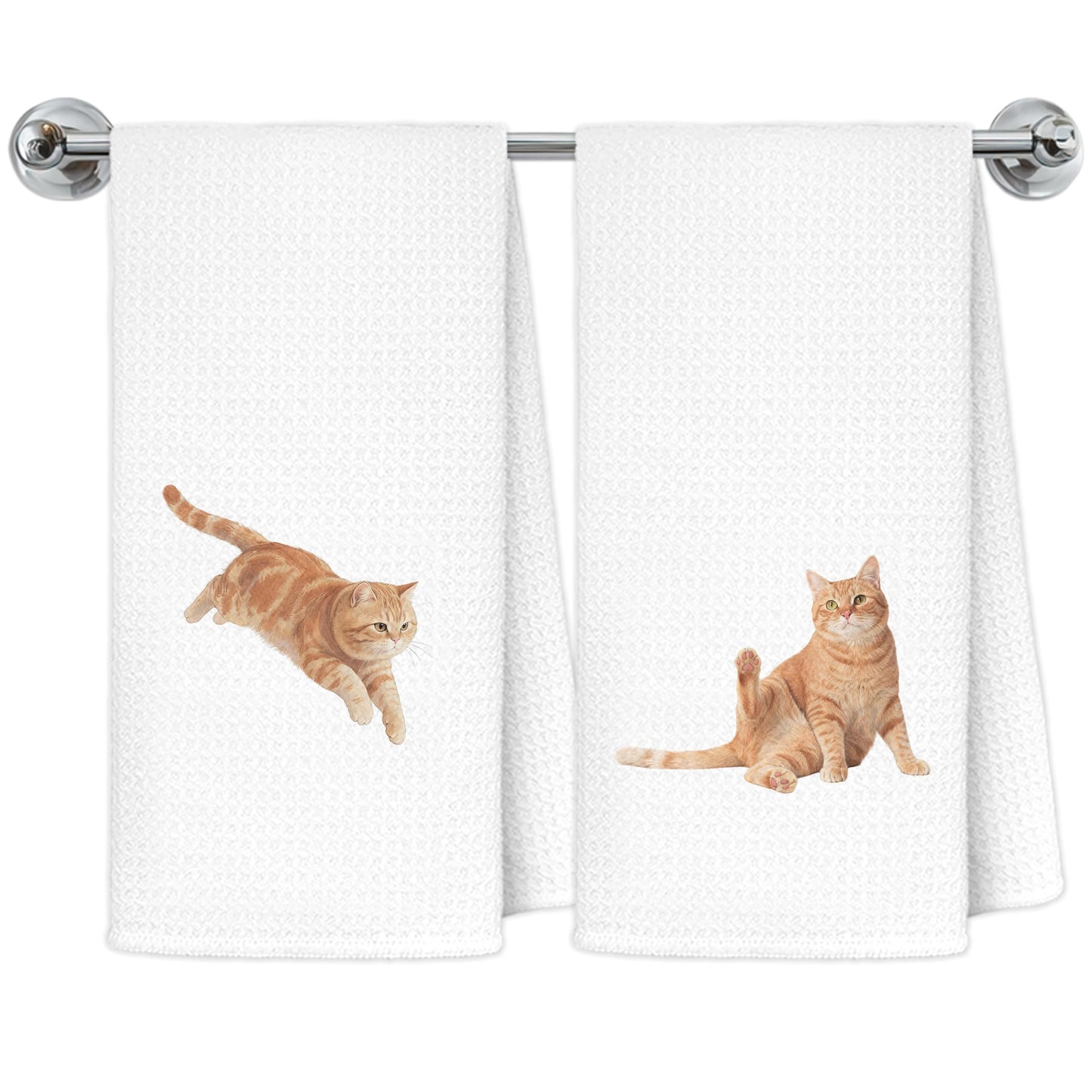 Blue and White Chinoiserie Orange Cat Bathroom Hand Towels, Orange Cat Gifts, Funny Oriental Kitty Decorative Hand Towels Bathroom Restroom Washroom Yoga Spa Zen Decor, 16x24 Inch BST326L