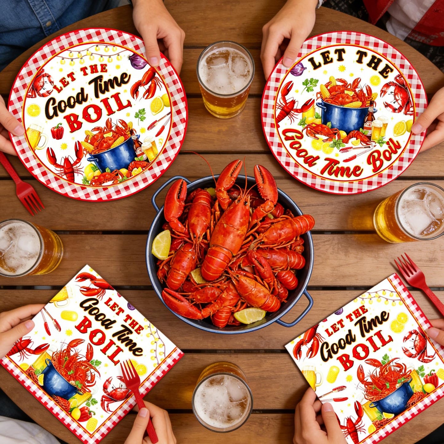 Gameza July Christmas Party Decorations Tableware, 96PCS There's Some Hohoho's in July Disposable Paper Plates and Napkins Decoration, Summer Xmas Beach Forks Decor Supplies Serves 24 BST220