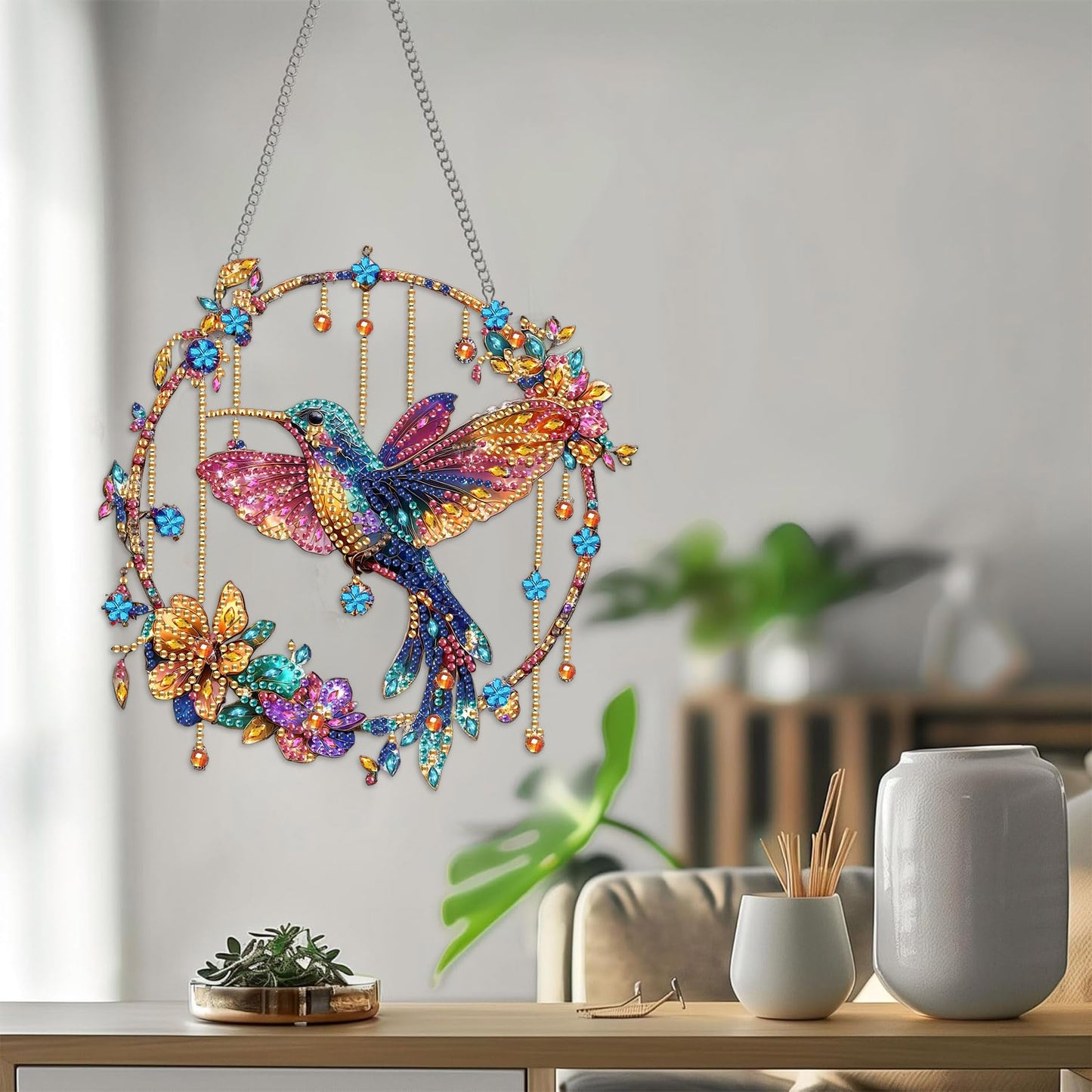 Bimkole Cat Diamond Art Hanging Kit for Adult, DIY 5D Animals Diamond Art Painting Window Pendant, Acrylic Crystal Art Hanging Ornament for Wall Home Garden Front Door Decor - 7.8x7.8 Inch BST220