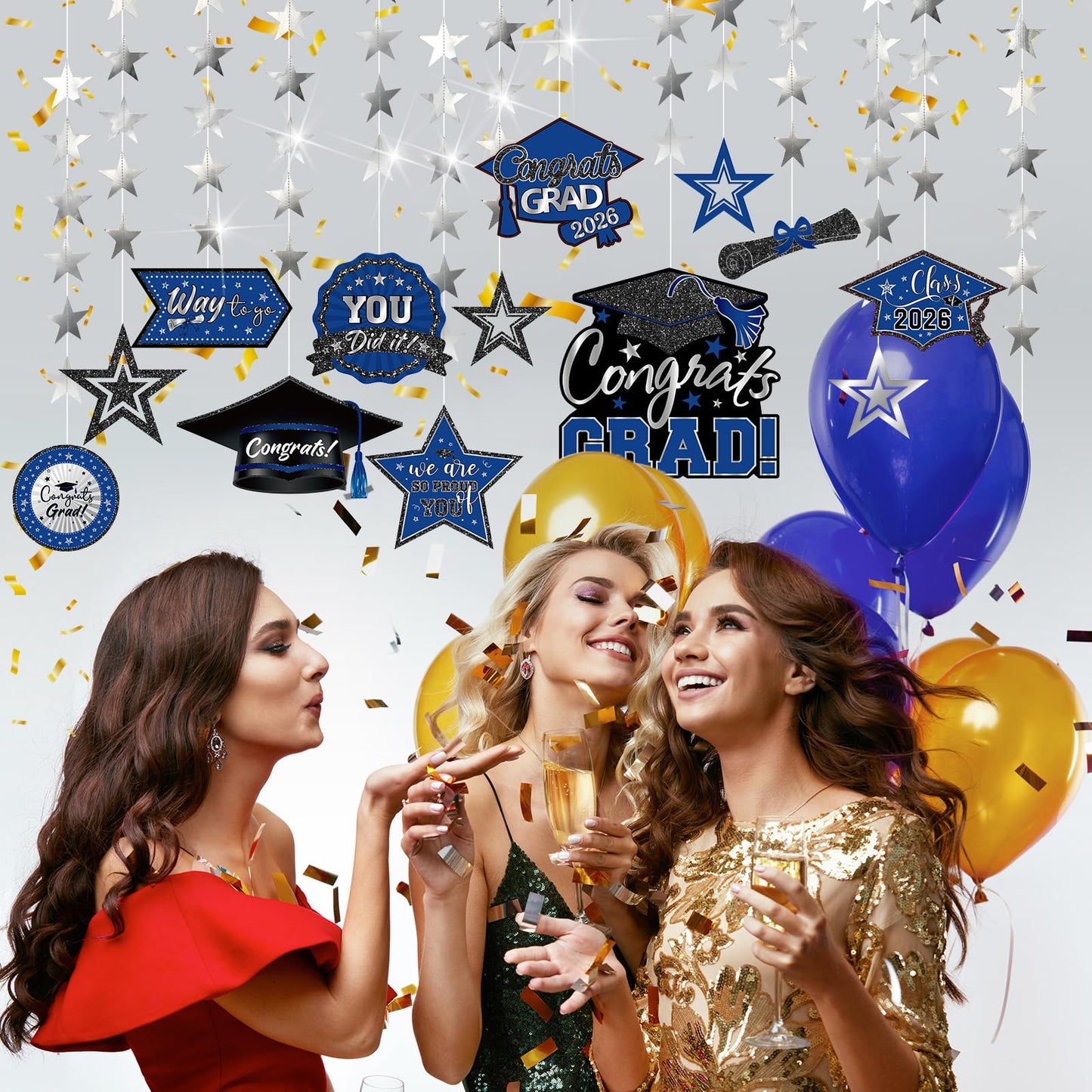 Yisong 14 Pcs Graduation Garland Class of 2026 Graduate Decoration Diploma Hat Star Congrats Garland Banner Congrats Grad Streamers Backdrop for Graduation Party Supplies College Grad Decor(Red) BST202