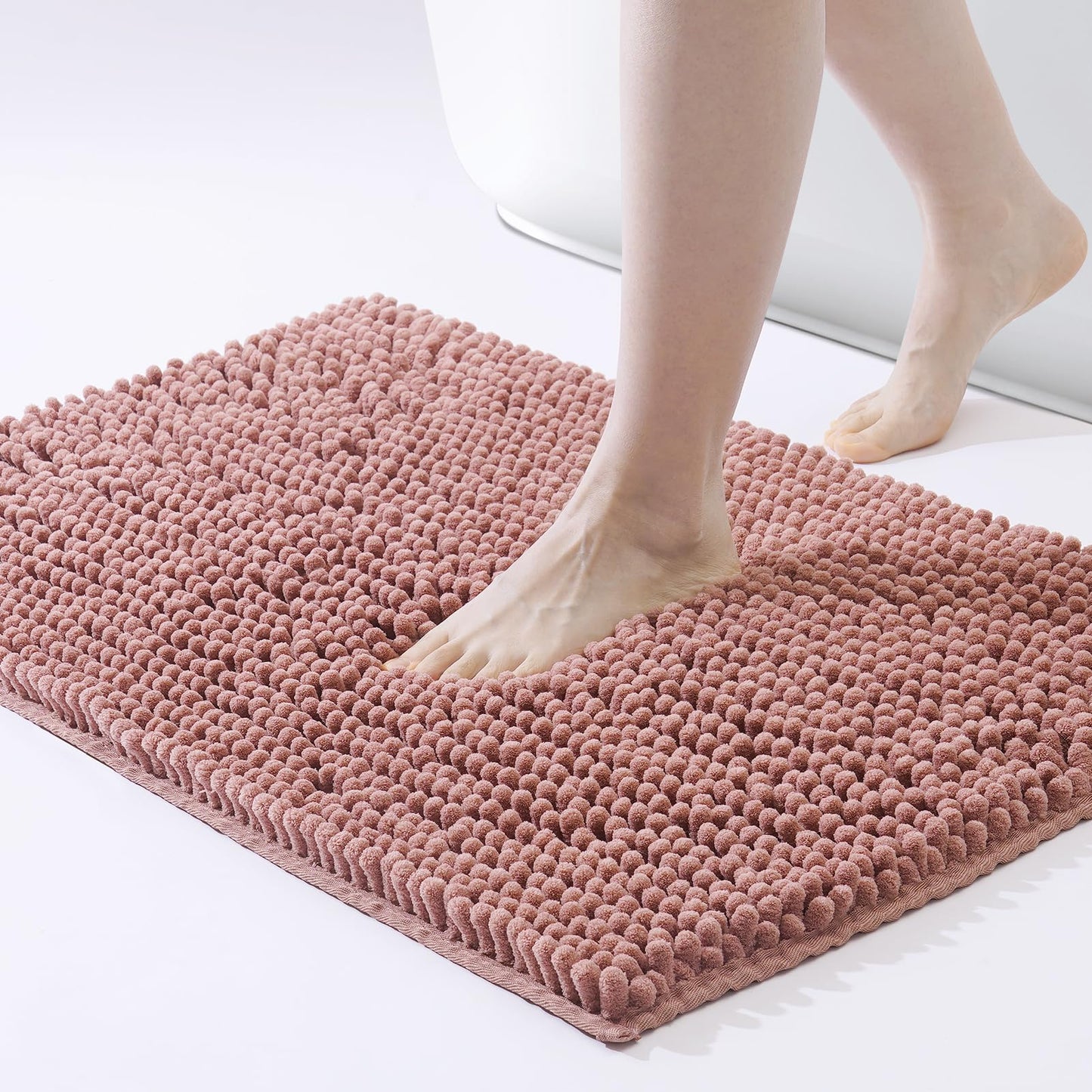 FRESHMINT Chenille Bathroom Rugs Mat 24"x17", Non-Slip Bath Mat for Bathroom Floor & Bathtub, Washable Soft Shower Shag Bath Rugs, Fluffy Thick Water Absorbent Microfiber Shower Mat, Sage Green BST220