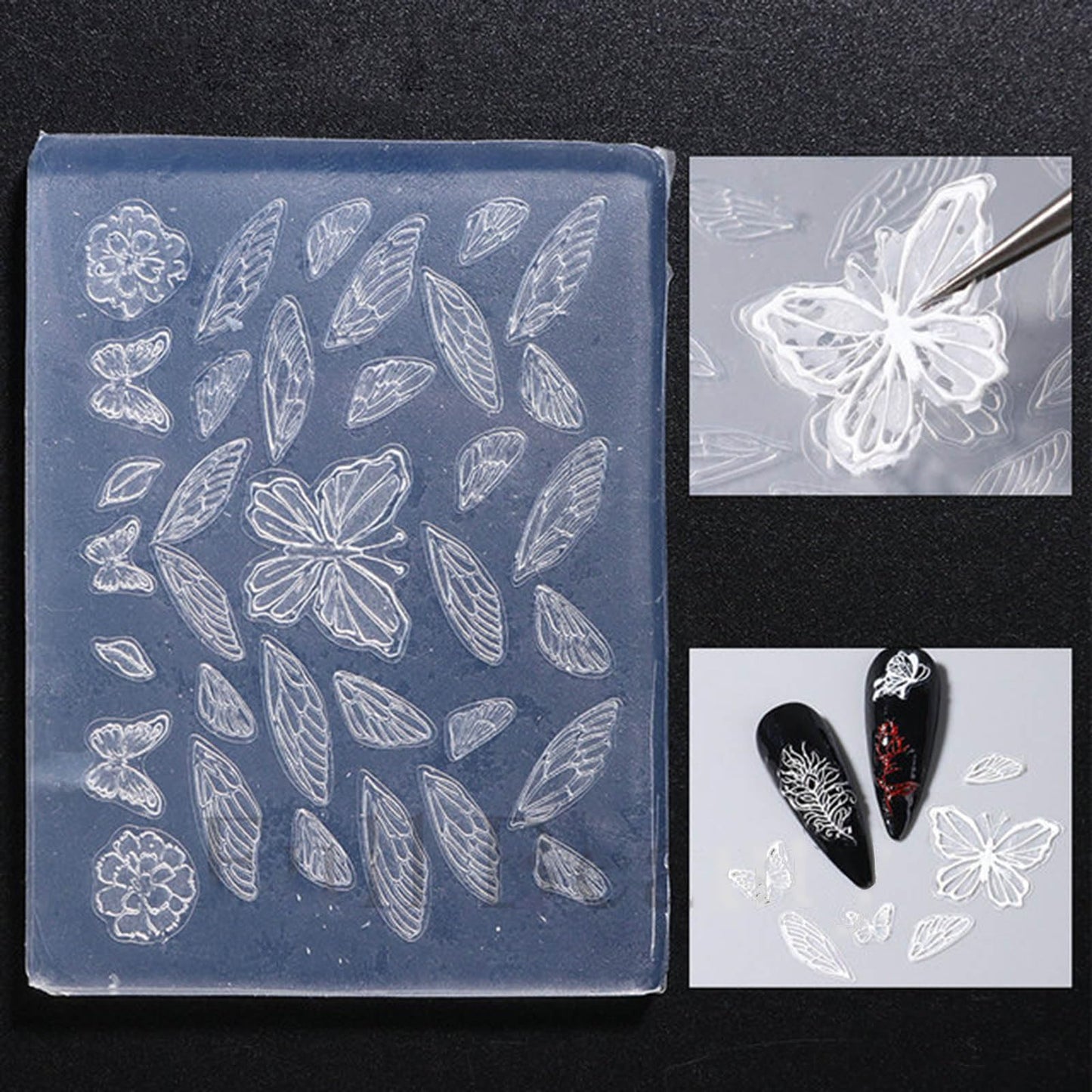 Nail Art Silicone Mold Beautiful 3D Nail Embossed Stencils Molds Epoxy Resin Mold DIY Crafts Party Home Decor BST220
